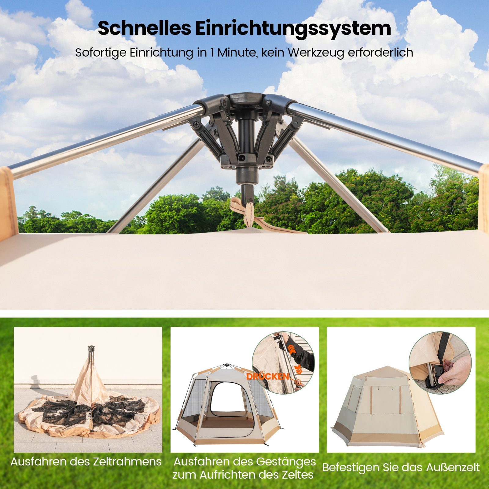 COSTWAY Wurfzelt, Personen: 6, Campingzelt, 330 x 270 x 200cm