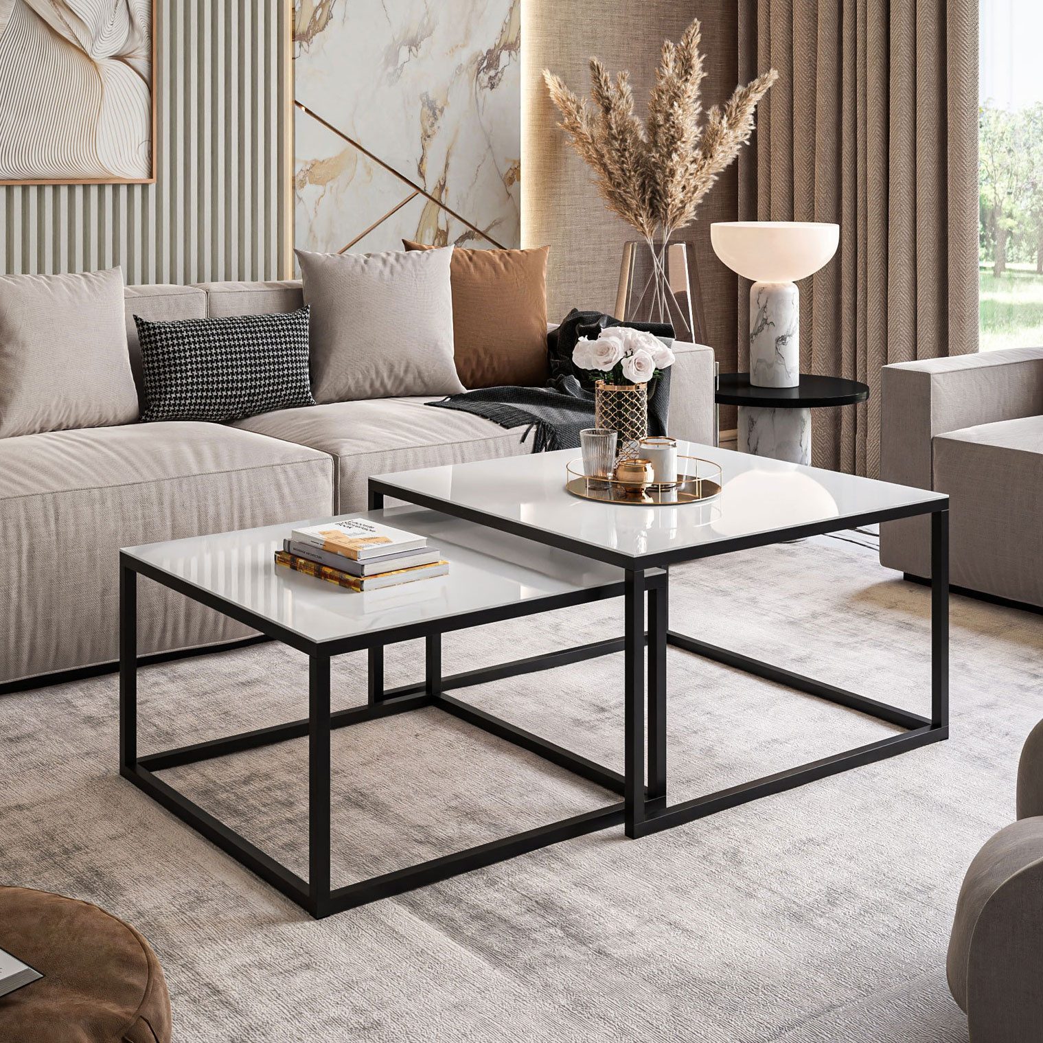 Lookway Couchtisch YOSHI GLASS 2in1 mit schwarzem und weißem Gestell (2er-S günstig online kaufen