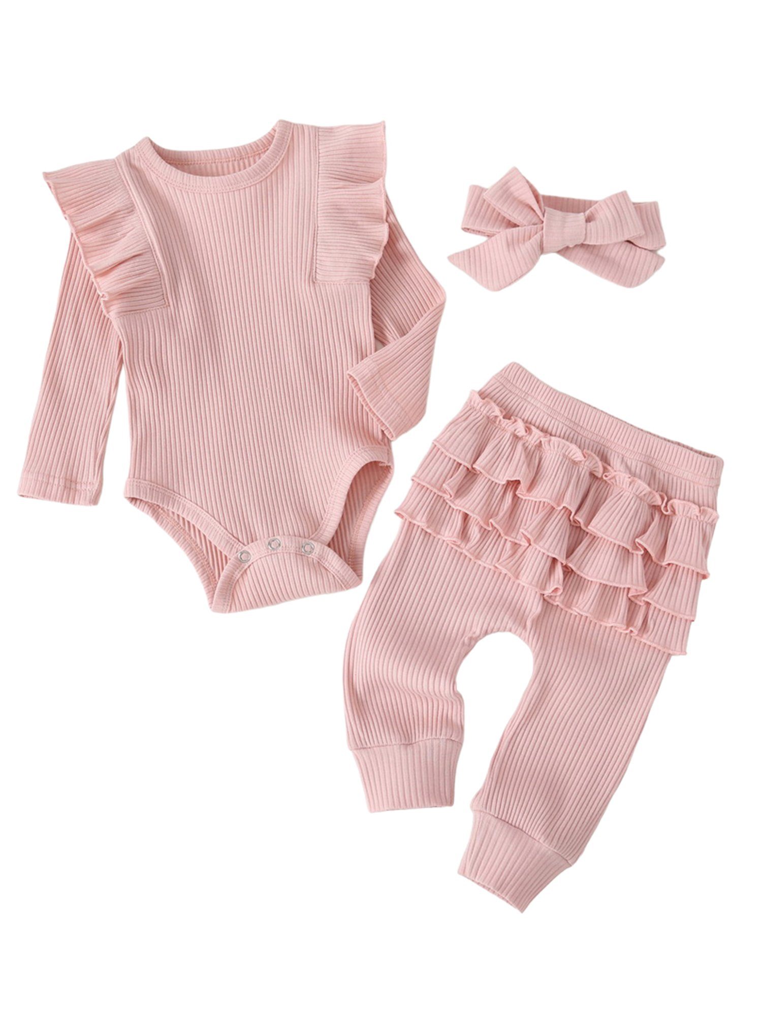 Lässig Rüschen 3-teilig Einfarbig (3-tlg) Anzug Baby LAPA Set