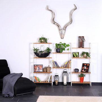 dibea Regal Regal aus Bambus, Schuhschrank, Badezimmerregal, Wohnzimmerregal, mit 5 verstellbaren Ablageflächen, 60 x 26 x 130 cm, naturfarben/weiß