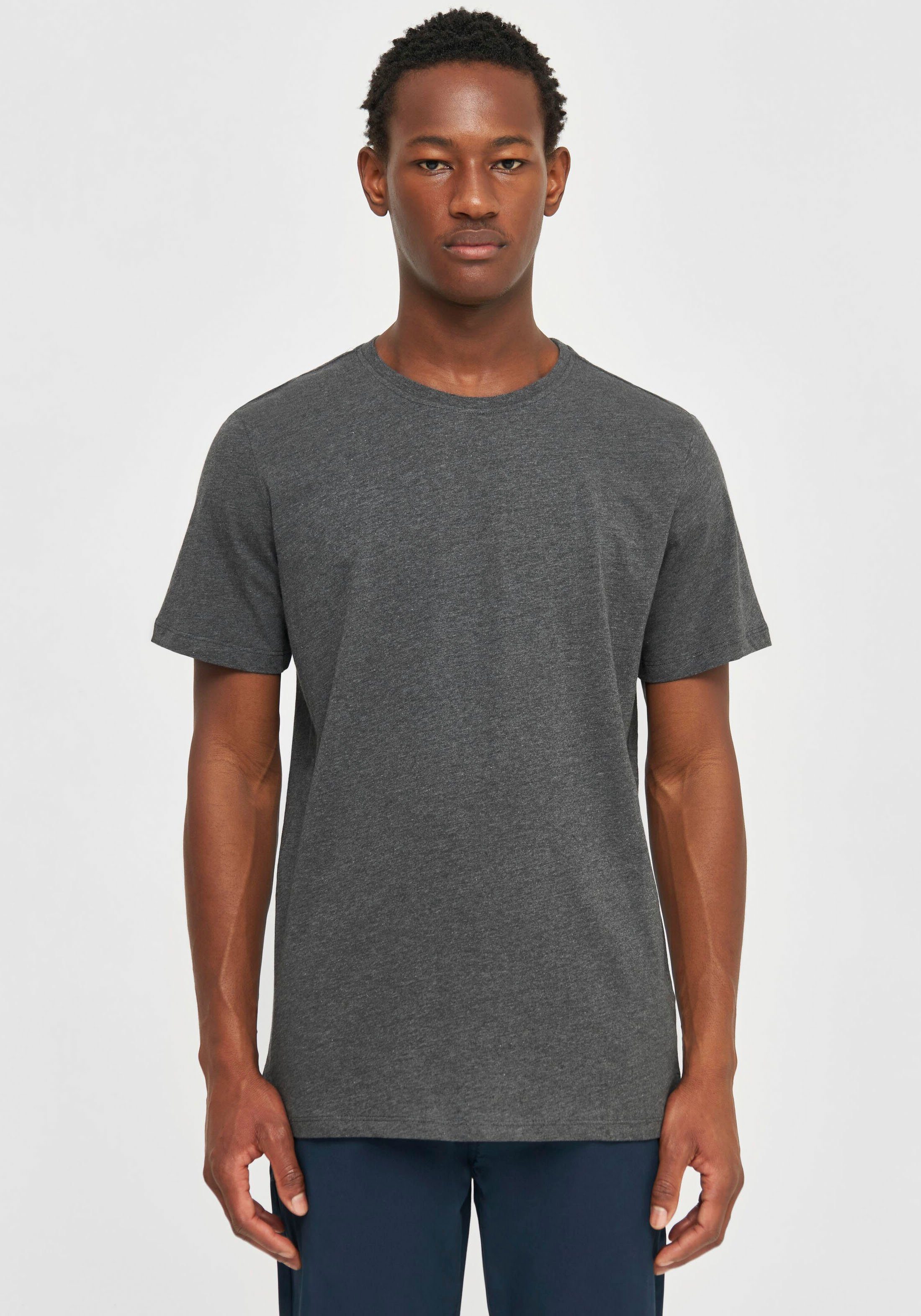 KnowledgeCotton Apparel T-Shirt Basic Shirt in gerader Passform Dark Grey Melange