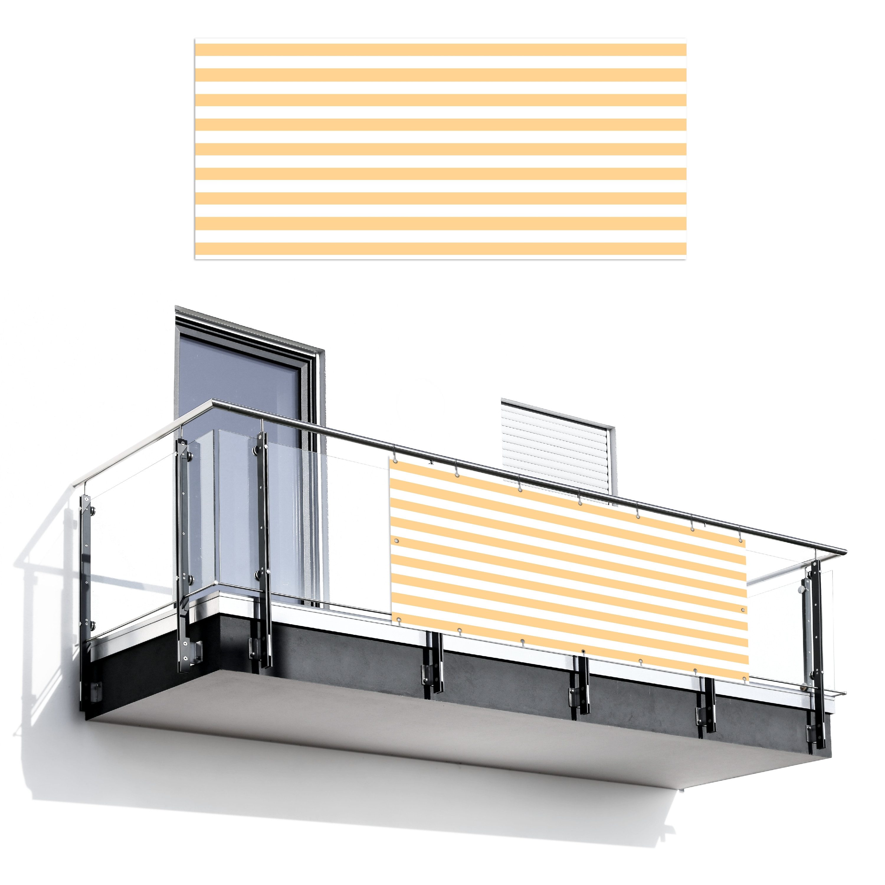 MuchoWow Balkonsichtschutz Muster - Streifen - Gelb - Weiß (1-St) Balkon Sichtschutz 90x200, Windschutz für Zaun PVC, 200x90 cm