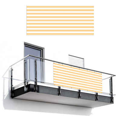 MuchoWow Balkonsichtschutz Muster - Streifen - Gelb - Weiß (1-St) Balkon Sichtschutz, Windschutz, 200x90 cm