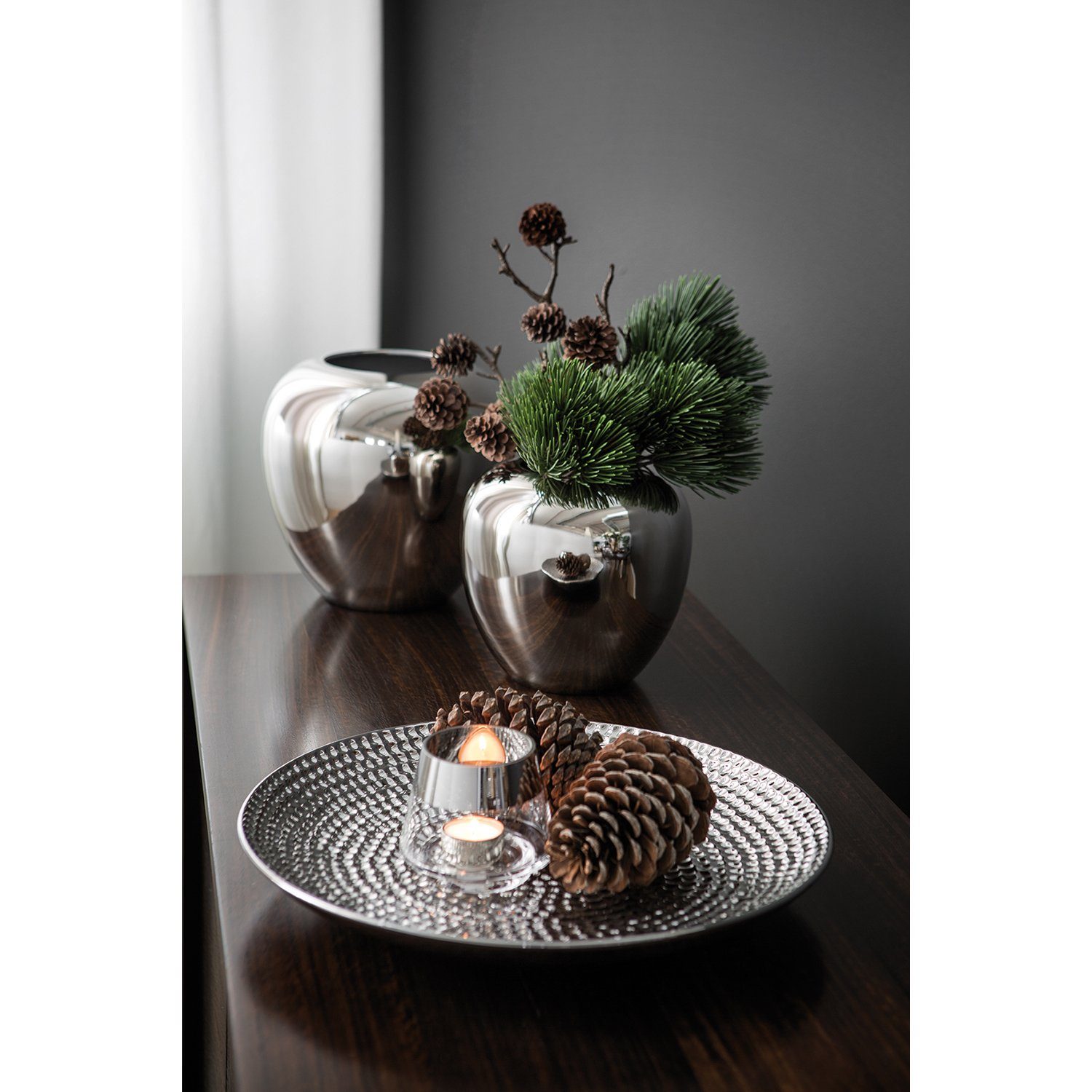 Fink Dekovase LOSONE Vase - H.20cm x D.20cm - Eisen/vernickelt - silberfarben (1x Vase, 1 St., Amphore - Grfäß), Elegante Dekovase - Blumenvase & Ziervase für stilvolle Akzente