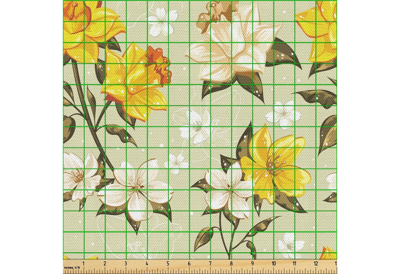 Thumbnail - Abakuhaus Stoff Schön Gewebten Stoff für Polster und Wohnaccessoires, Frühling Floral Narcissus Ast