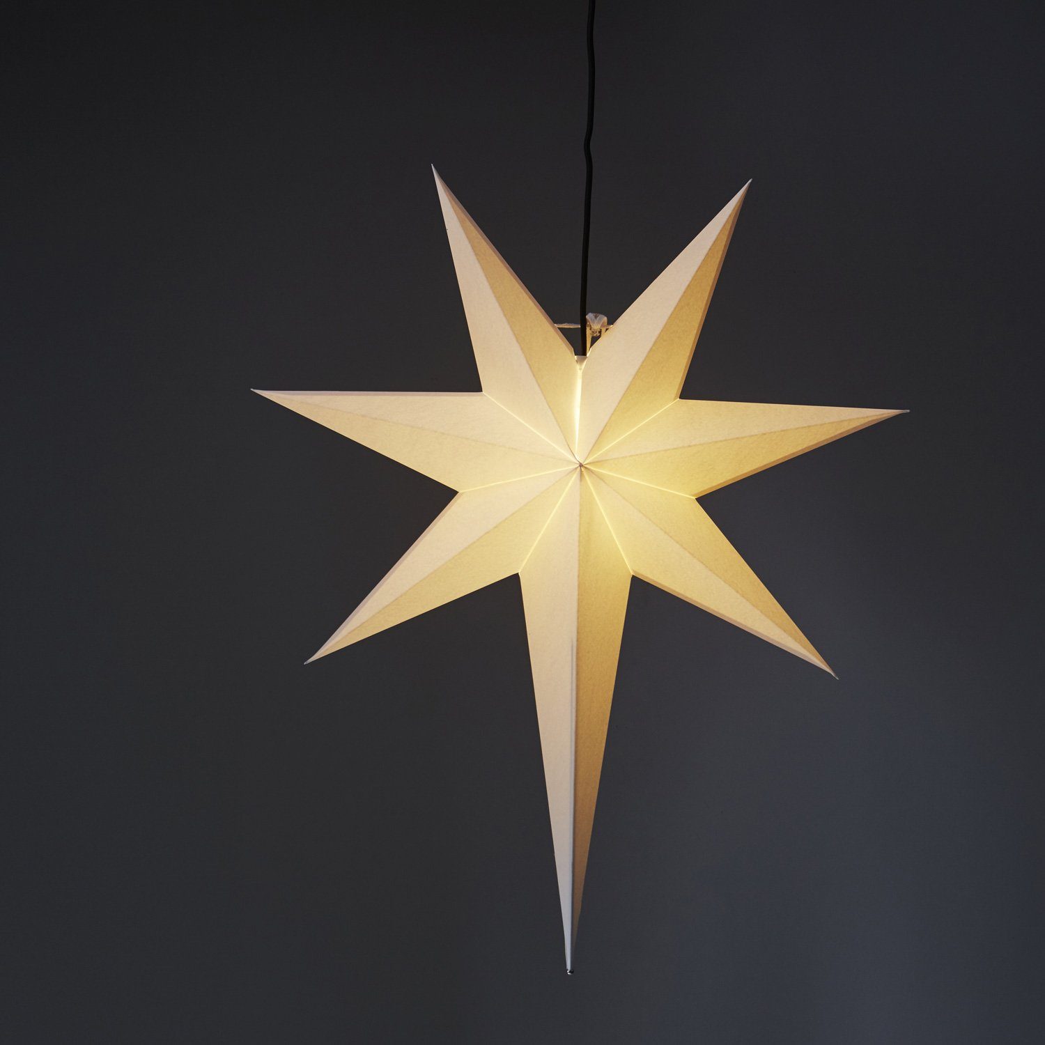 STAR TRADING LED Stern Papierstern Leuchtstern Faltstern 7-zackig hängend 55cm mit Kabel weiß | Beleuchtete Weihnachtssterne