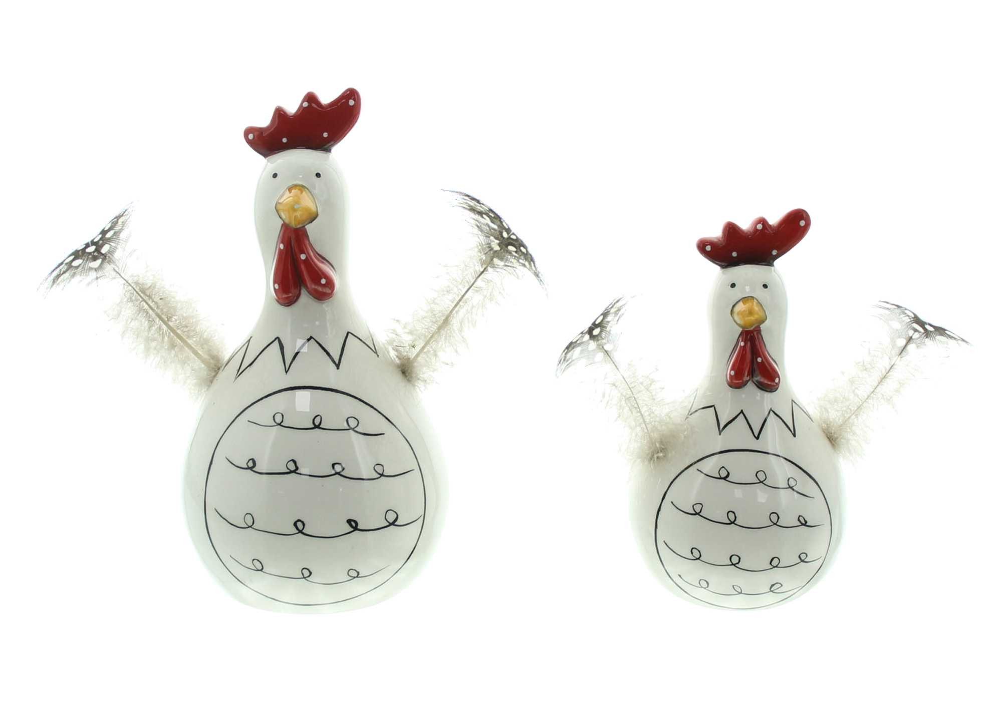 Dekofigur Huhn "Federn" aus Porzellan, weiß glänzend, Osterdeko, Dekohühner