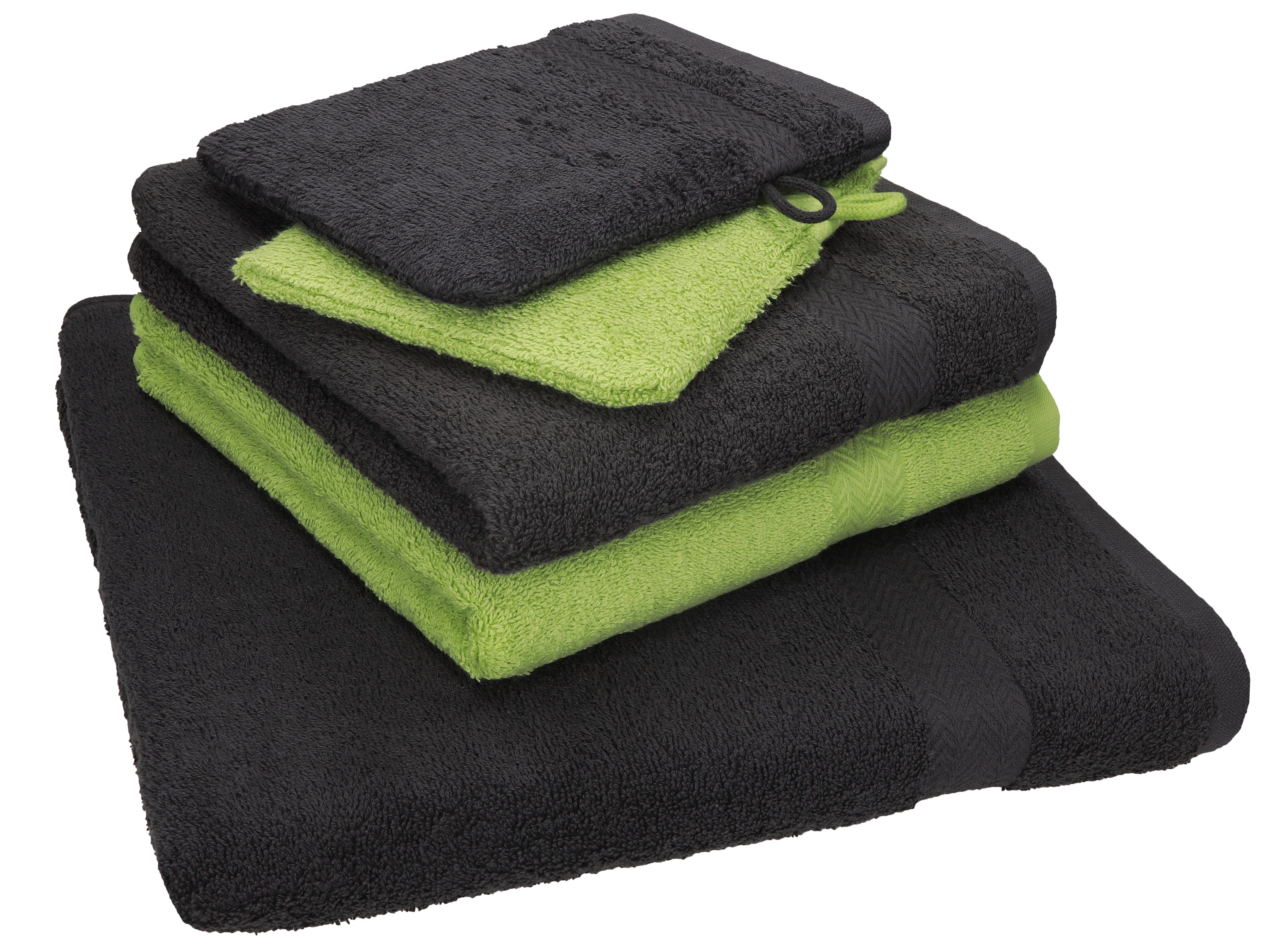 PACK avocadogrün Waschhandschuhe, 1 und Handtuch Betz 5 Baumwolle Baumwolle 100% Duschtuch graphit 2 grau Set Handtuch 2 TLG. Set 100% Handtücher SINGLE