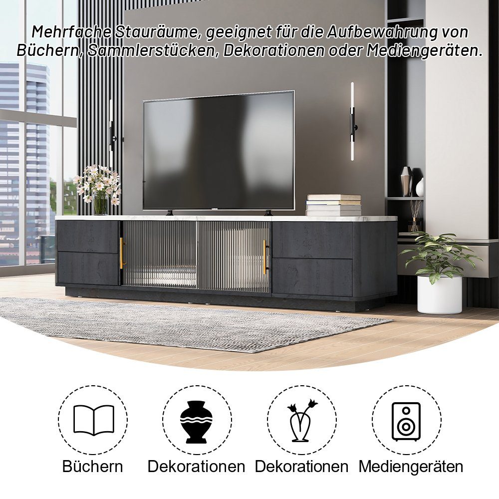 BlingBin TV-Schrank Kabelmanagement, Tischplatte, Push-to-Open-Funktion, (1-St., Kabelführungslöcher Stand Lowboard TV 4 Schubladen) marmorierte