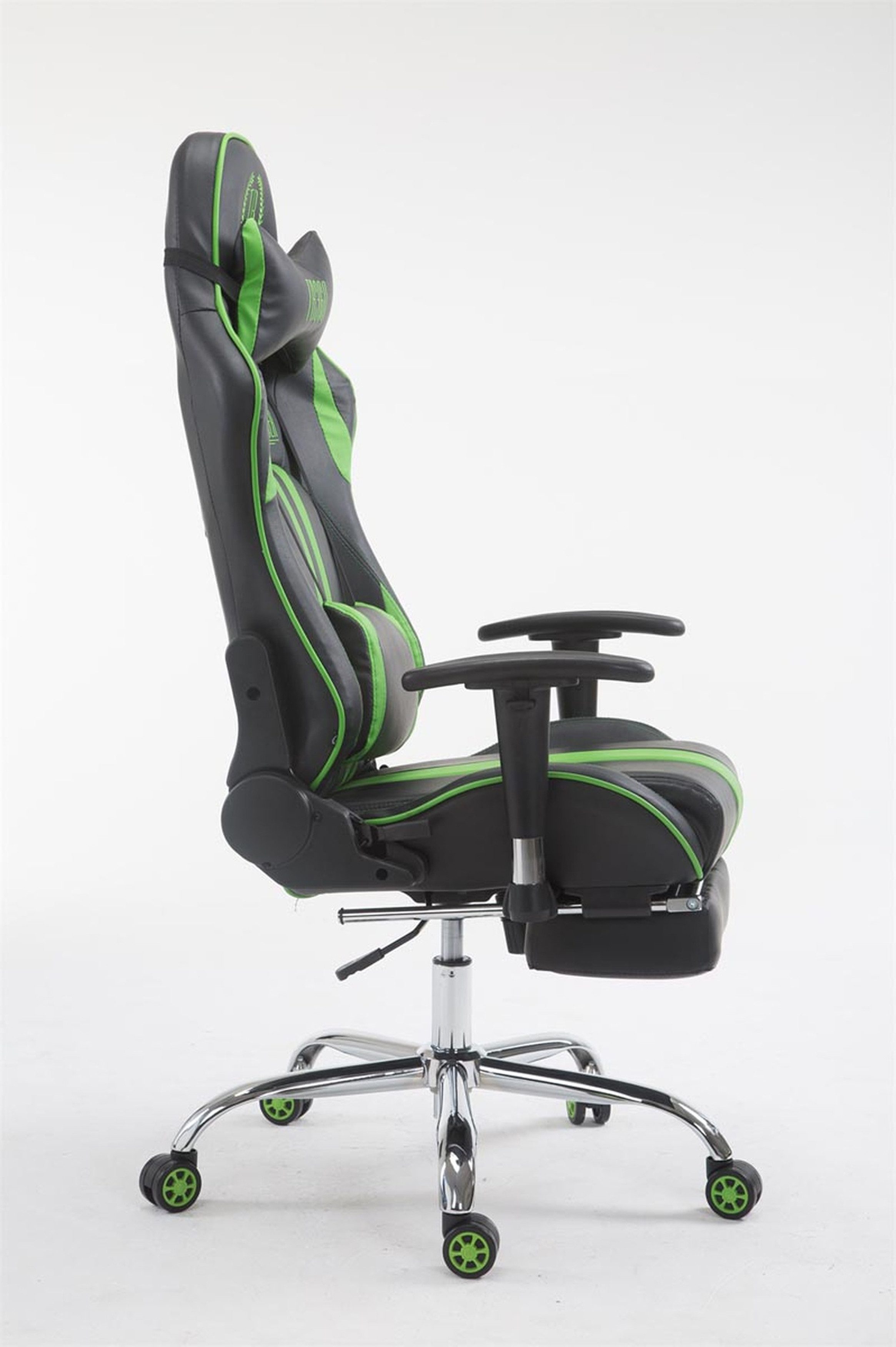 TPFLiving Gaming-Stuhl Limitless-2 mit bequemer Rückenlehne - höhenverstellbar - 360° drehbar (Schreibtischstuhl, Drehstuhl, Gamingstuhl, Racingstuhl, Chefsessel), Gestell: Metall chrom - Sitzfläche: Kunstleder Schwarz/Grün