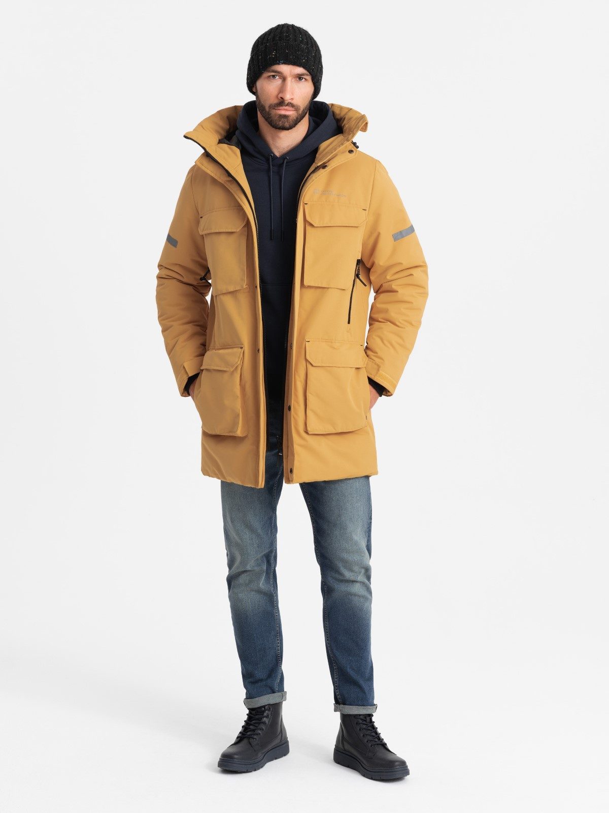OMBRE Winterjacke Isolierte lange Jacke für Männer mit reflektierenden Elementen