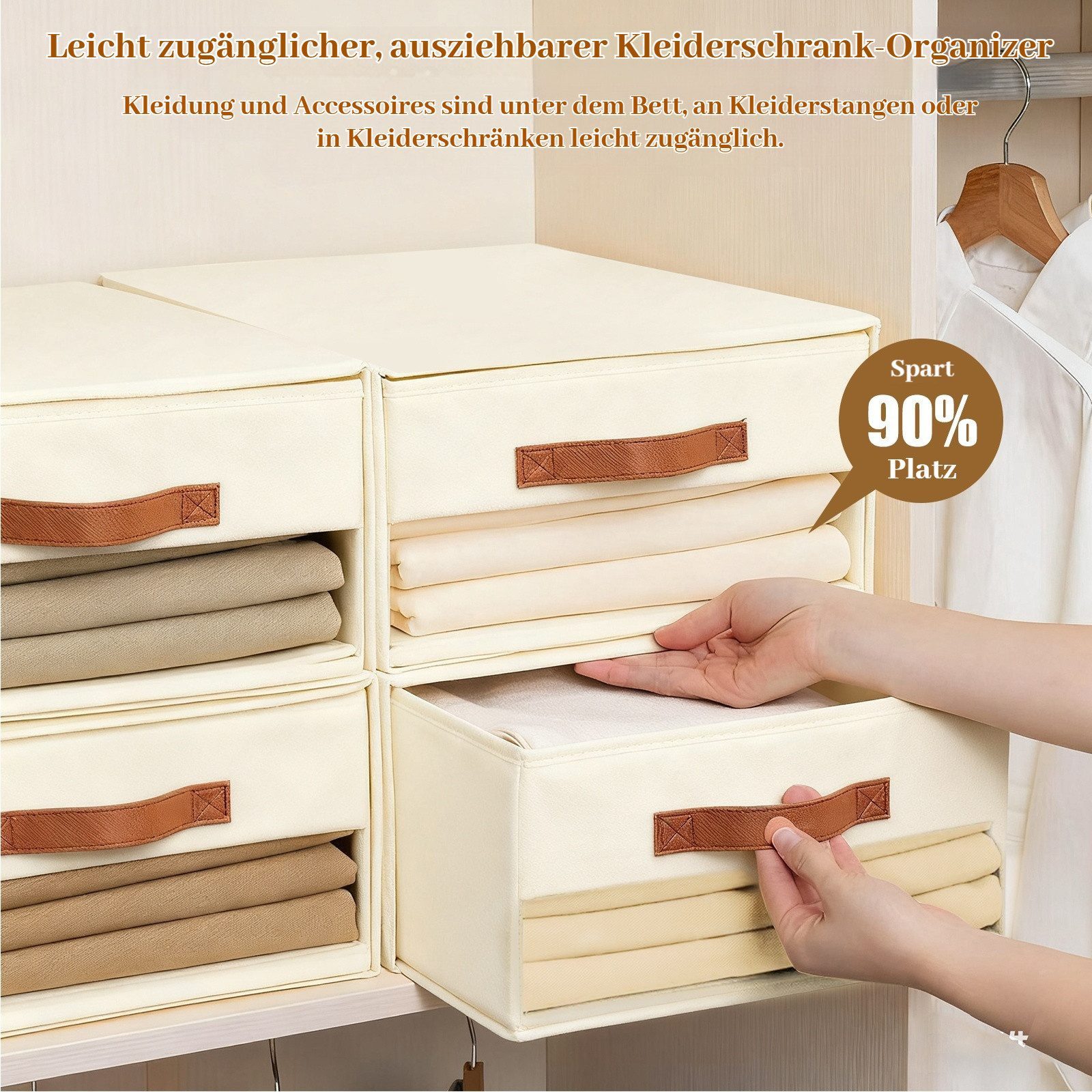 BlingBin Aufbewahrungskorb Kleiderschrank Organizer Aufbewahrungsschubladen 3er Pack, ausziehbar (3 Stück, 3 St., 40 cm x 32 cm x 17 cm), faltbar und stapelbar, mit Sichtfenster für Kleiderschrank, Wohnzimmer