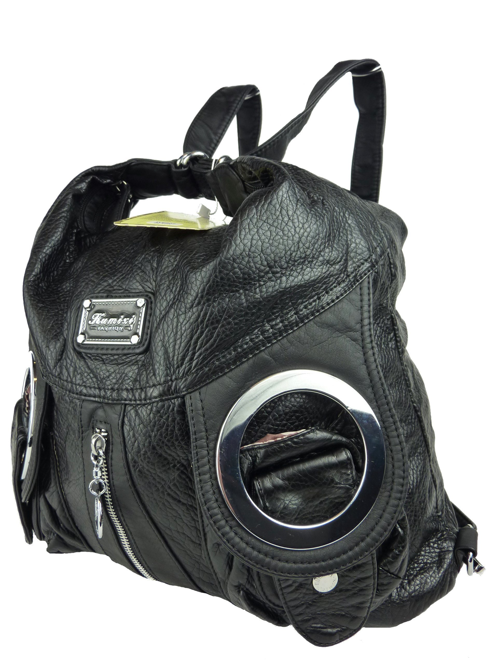 Taschen4life Schultertasche Rucksacktasche W6802 Multifunktionstasche, Tasche oder Rucksack, verstellbarer Schulterriemen, als Schultertasche oder Rucksack tragbar schwarz
