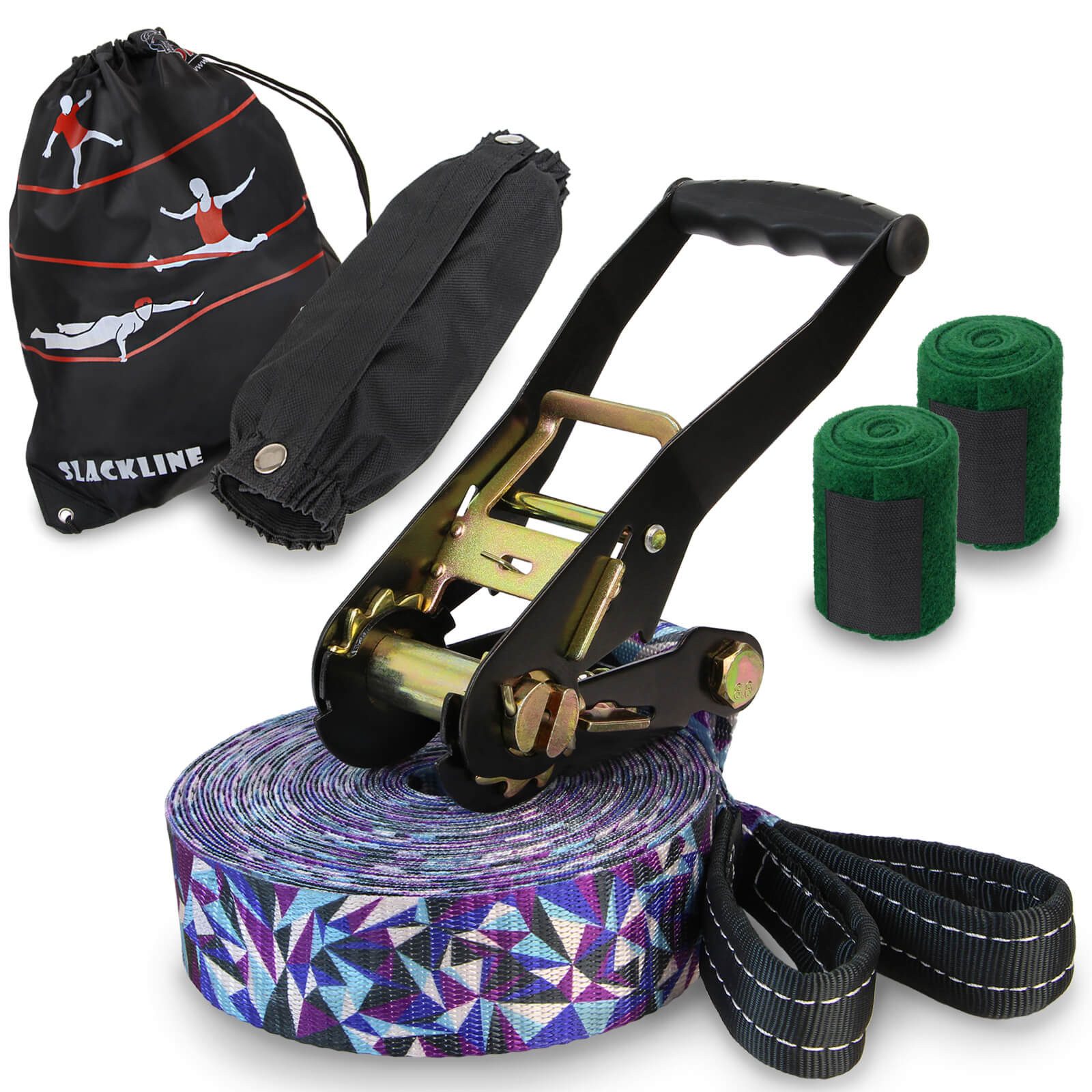 ALPIDEX Slackline ALPIDEX Slackline Set 15 m + Baumschutz und Ratschenschutz