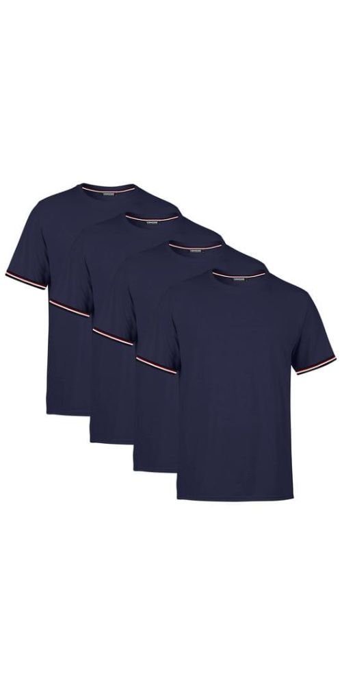 4-tlg) T-Shirt Ärmel Dunkelblau COMEOR Herren Kurzarm mit gestreiften Bündchen Basic Rundhalls (Packung,
