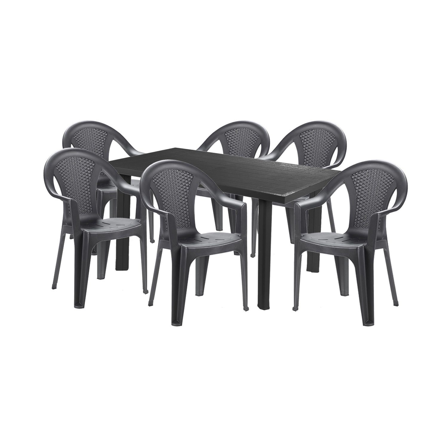 Mojawo Essgruppe Sitzgarnitur Gartengarnitur Gartenmöbel Kunststoff 7-teilig anthrazit