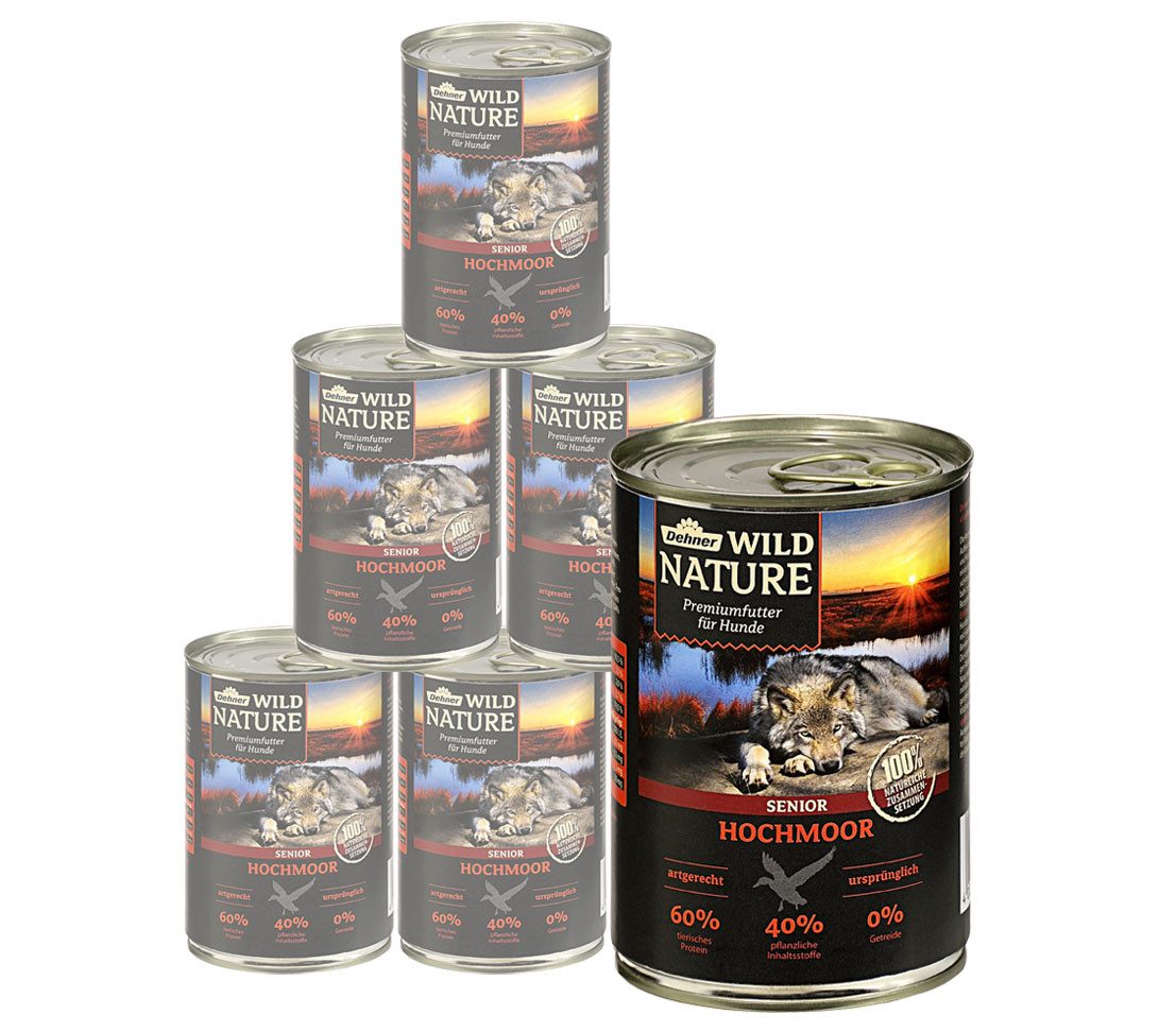 Dehner Wild Nature Hochmoor Senior, Geflügel & Ente Ente, 2400g, Nassfutter für ältere Hunde, glutenfrei