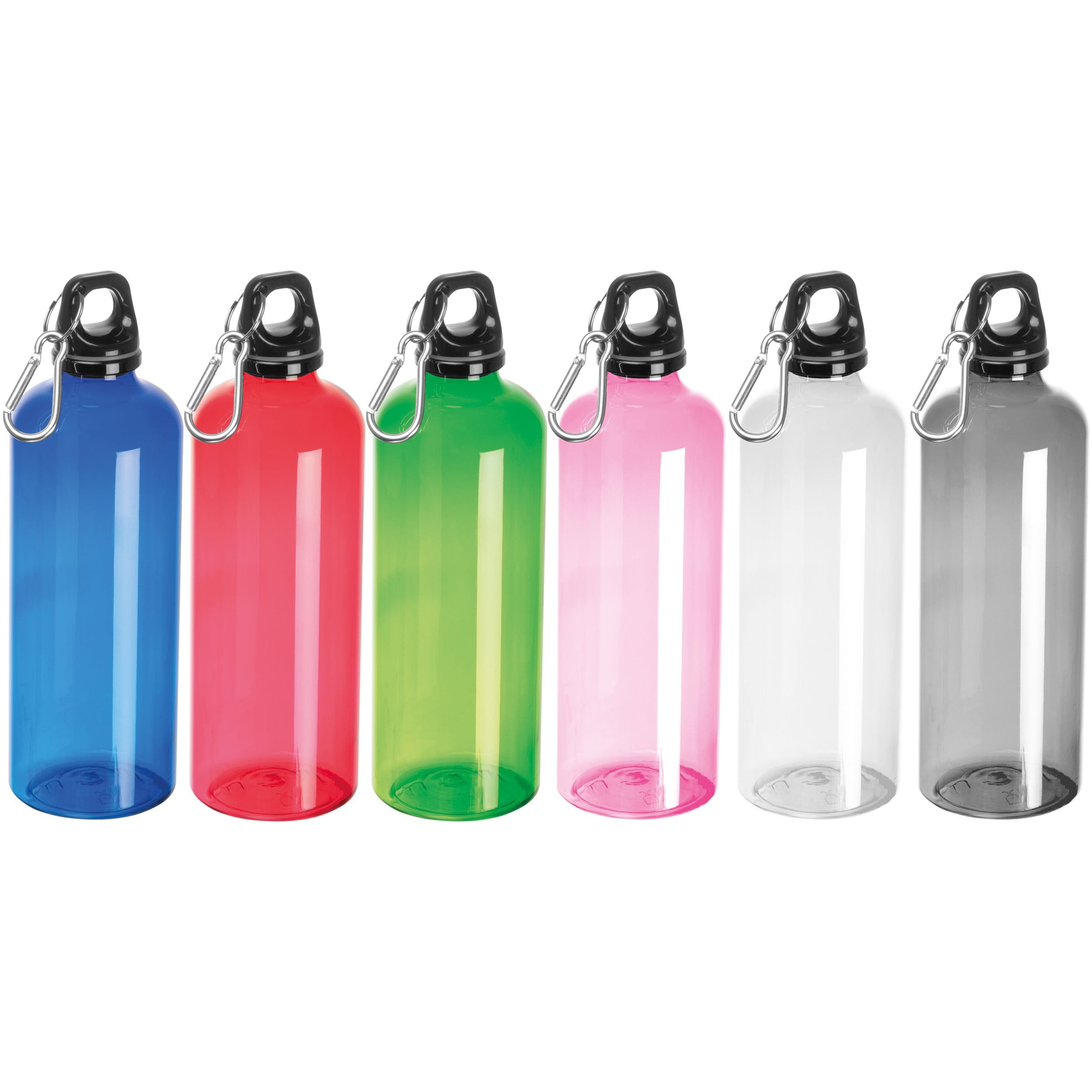 Macma Trinkflasche 6x Sporttrinkflasche mit Karabinerhaken / 600ml / 6 Farben