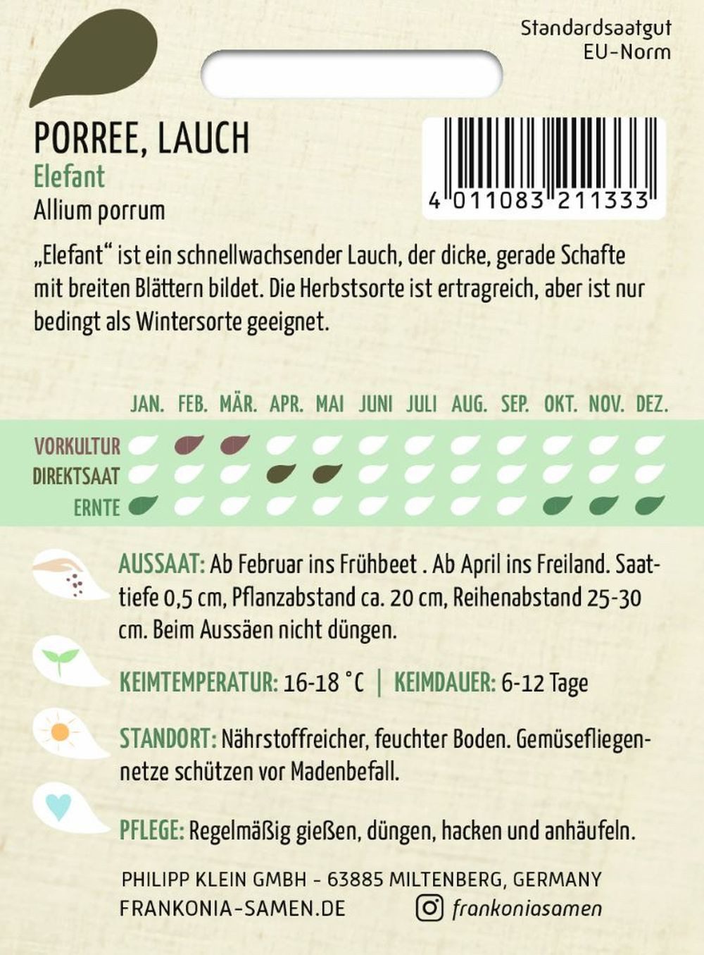 FRANKONIA Gemüsesamen Porree - Lauch, Elefant - Porree-Samen Saatgut Samen, Allium porrum – Bild 2 von 2