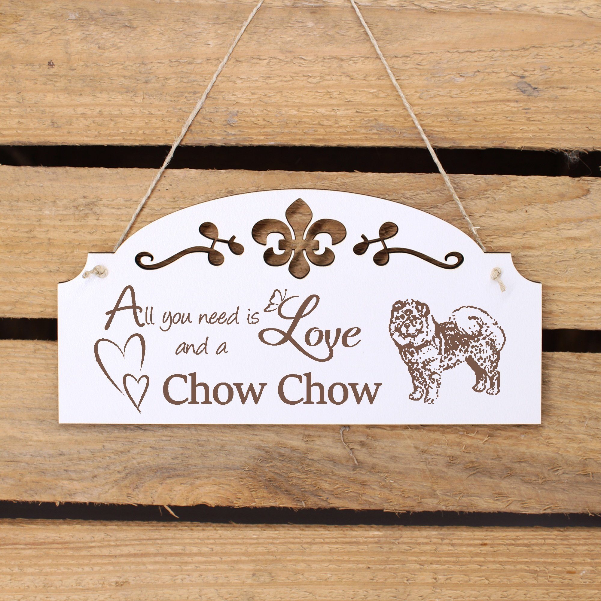Dekolando Hängedekoration Chow Chow you Love need All is Deko 20x10cm