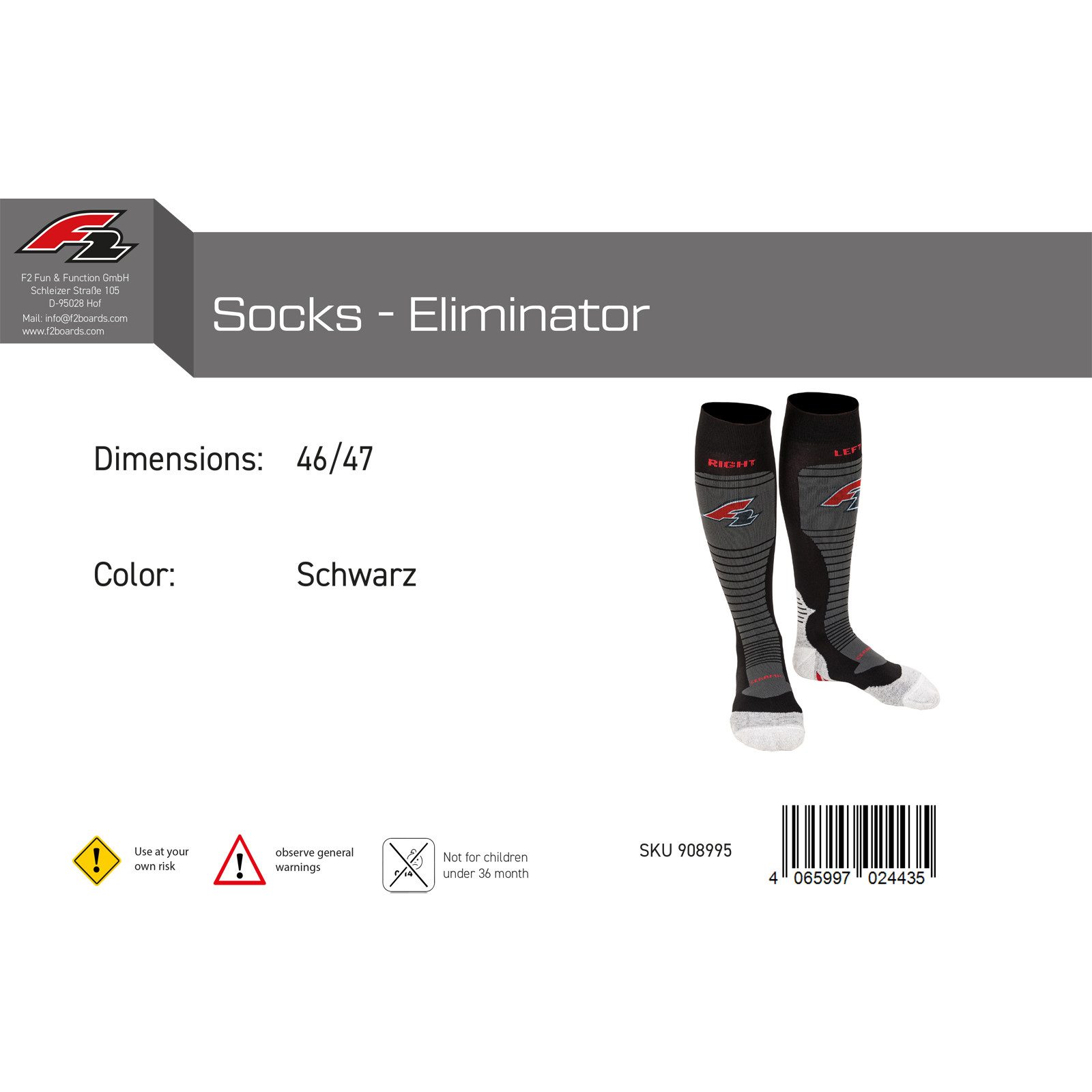 F2 Skistrümpfe F2 Snowboard Strümpfe Socks - Eliminator 46/47 Schwarz 2024/25