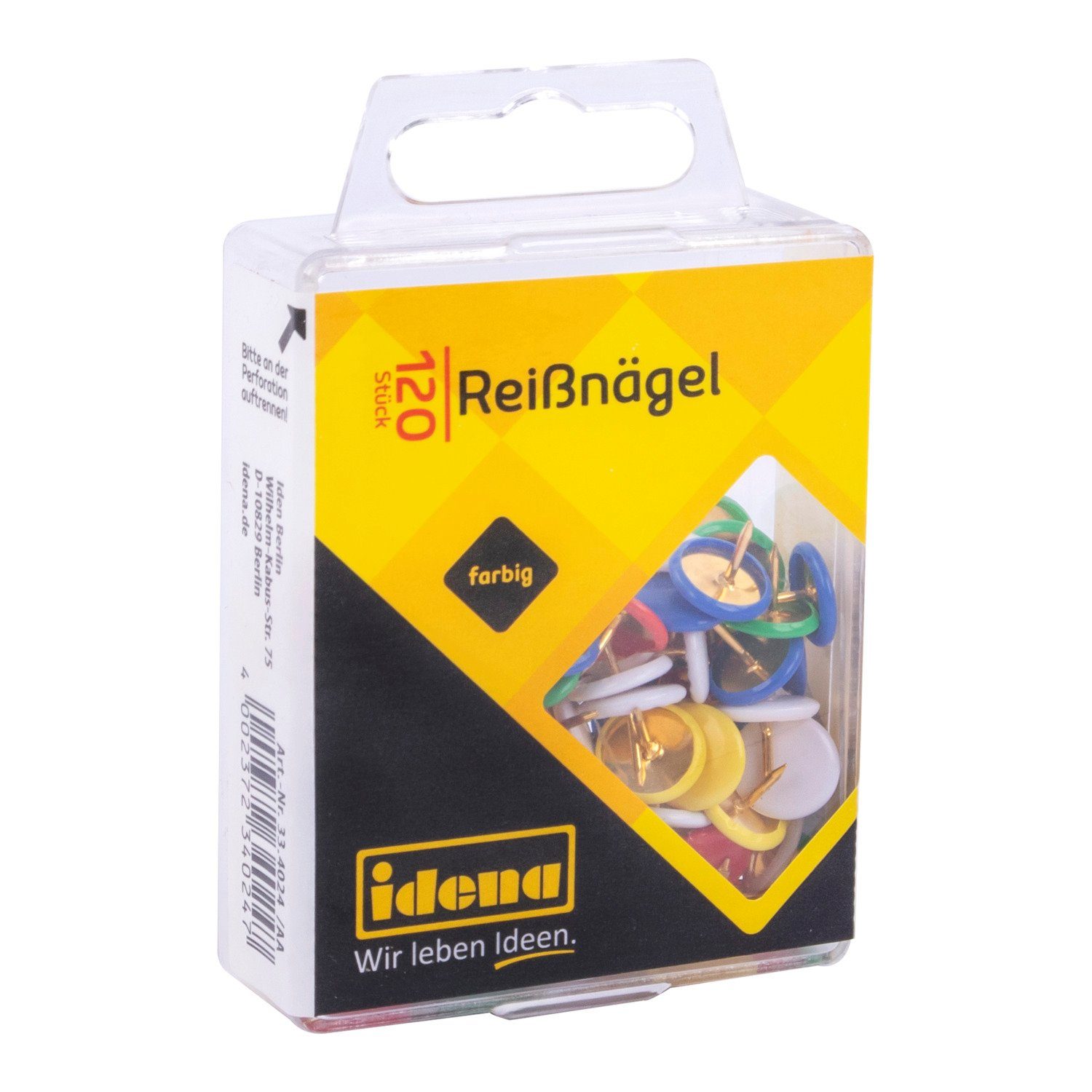 Thumbnail - Idena Stecknadeln Idena 334024 - Reißnägel, 120 Stück, farbig sortiert