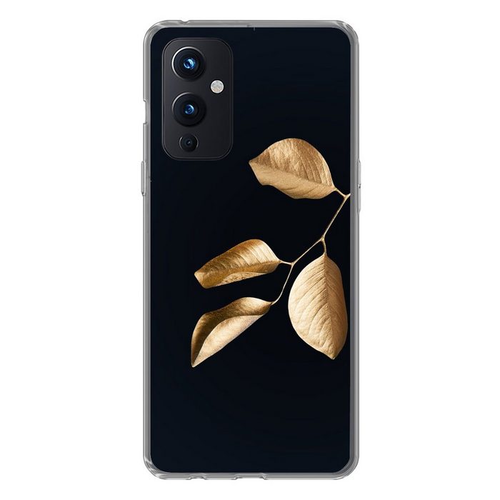 MuchoWow Handyhülle Blätter - Zweig - Gold - Luxus Phone Case Handyhülle OnePlus 9 Silikon Schutzhülle
