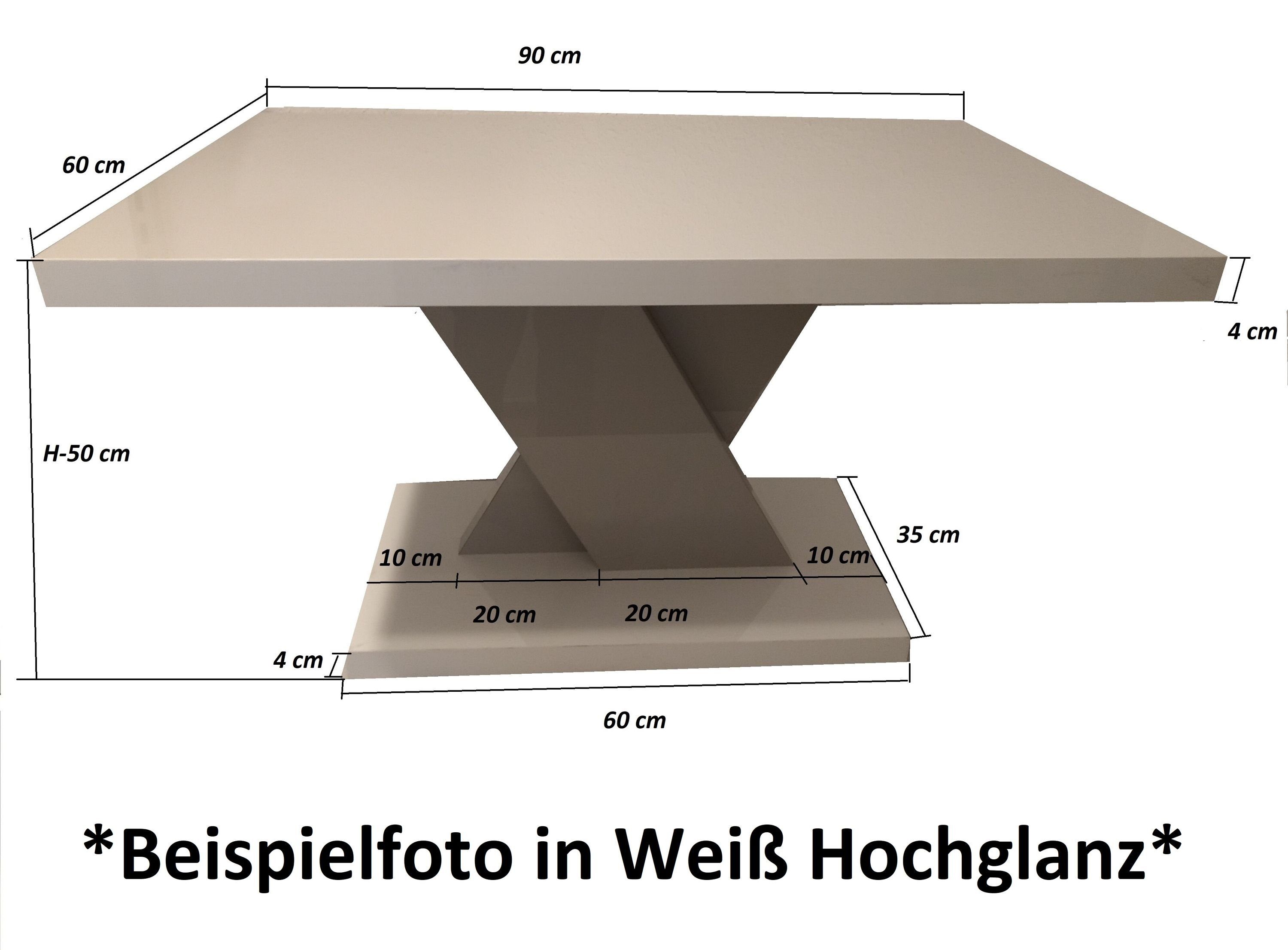 designimpex Couchtisch Design Weiß MA-111 Hochglanz Tisch 90x60x50cm Lancelot matt Eiche - Couchtisch