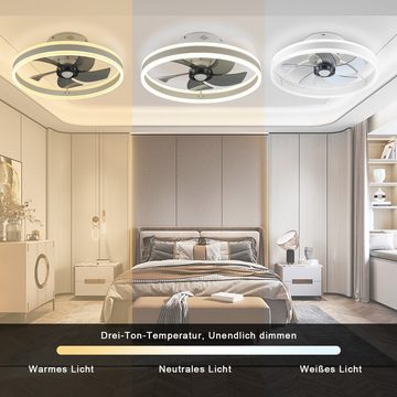 LETGOSPT Deckenventilator 36W LED Deckenlampe mit Fan, 6 Geschwindigkeiten, Deckenventilatoren Schlafzimmer Wohnzimmer Licht
