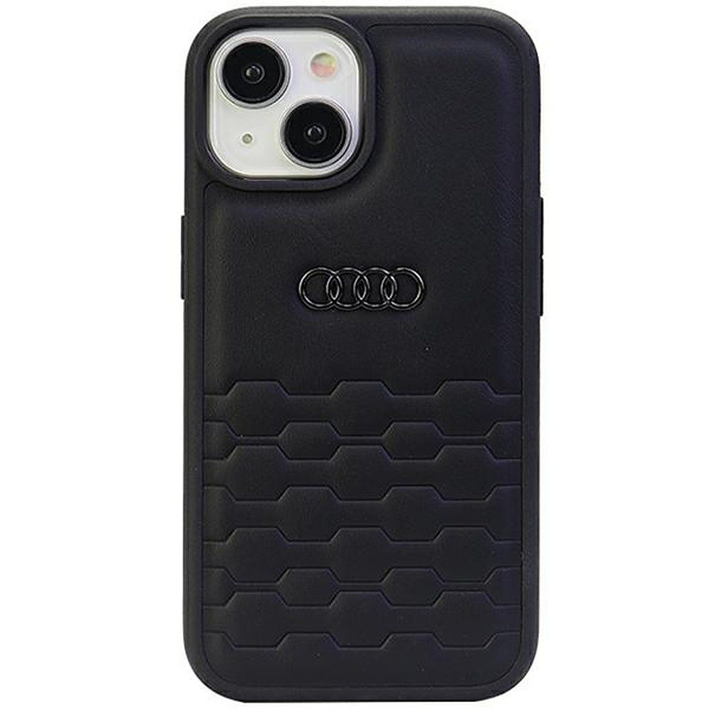 Audi Handyhülle Schutzhülle Handyschale Hartschale 6,7 Zoll, Kunstleder, Wabenprägung, Metall-Logo, erhöhte Ränder