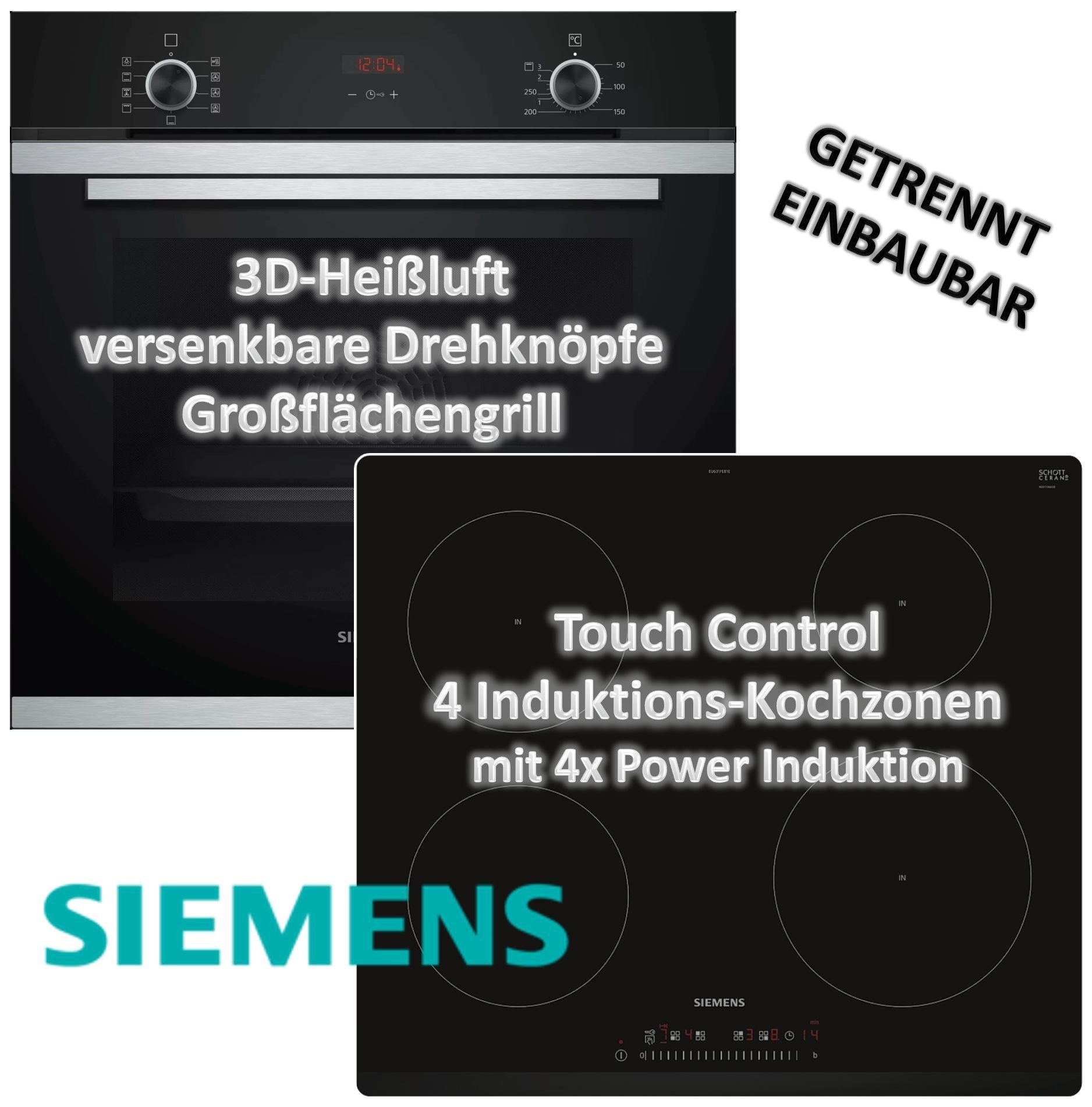 keenberk Induktions Herd-Set Siemens Backofen HB234A0S0 mit Siemens  Induktionskochfeld EU631FEB1E - autark, 60cm, Teleskopauszug online kaufen  | OTTO