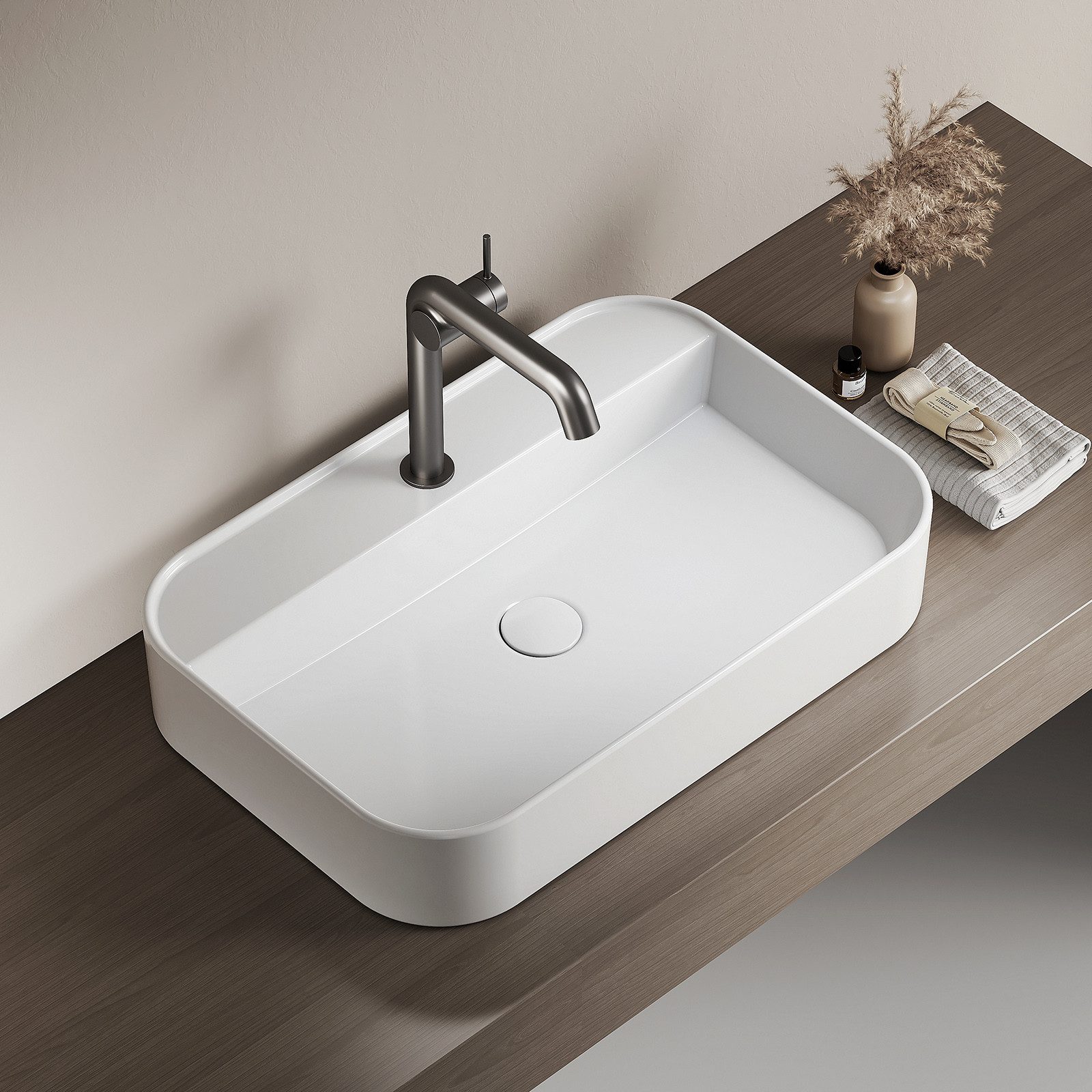 EMKE Waschbecken Eckiges Keramik KeramikAufsatzwaschbecken Hängewaschbecken günstig online kaufen