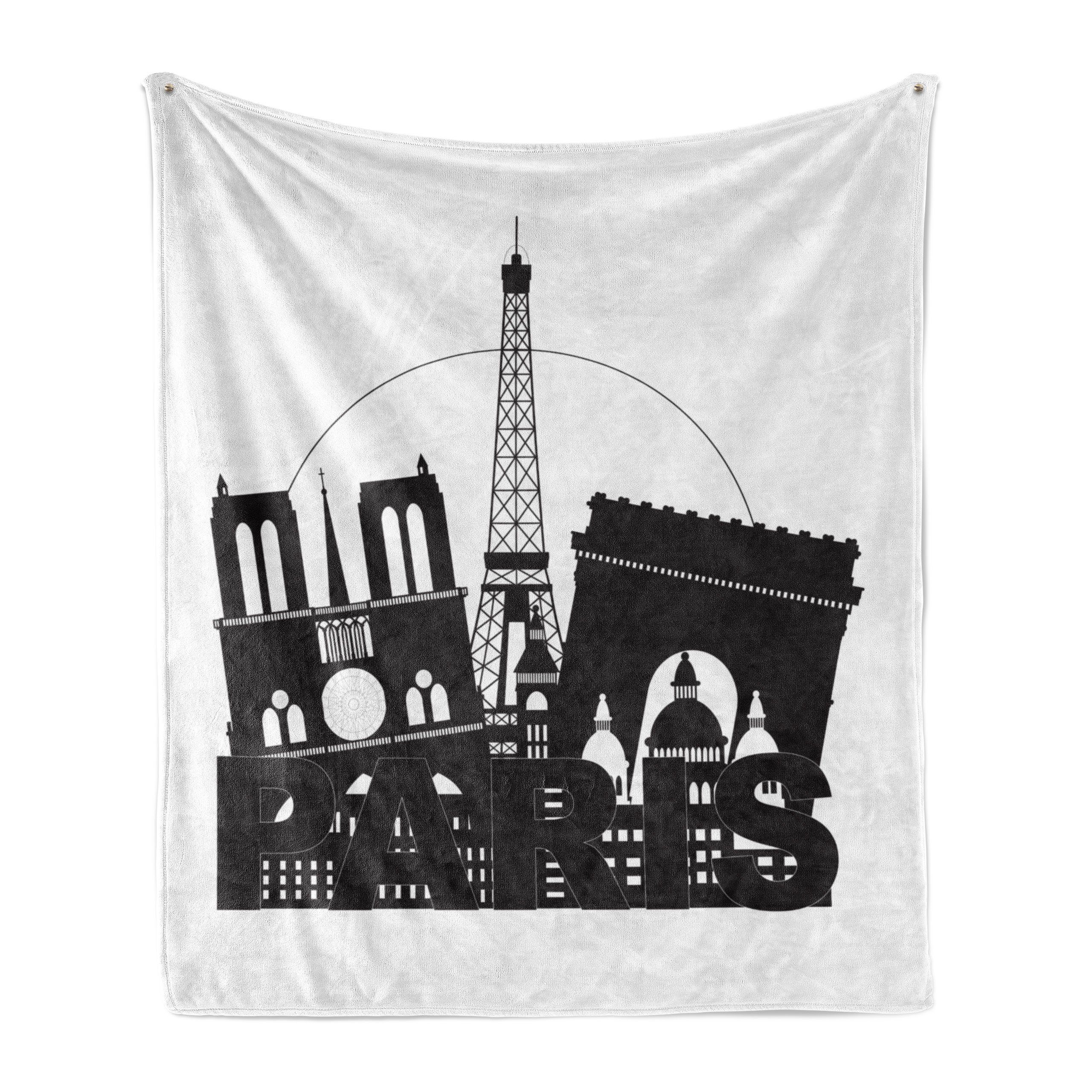 Wohndecke Gemütlicher Plüsch für den Innen- und Außenbereich, Abakuhaus, Eiffelturm Bold Monotone Paris