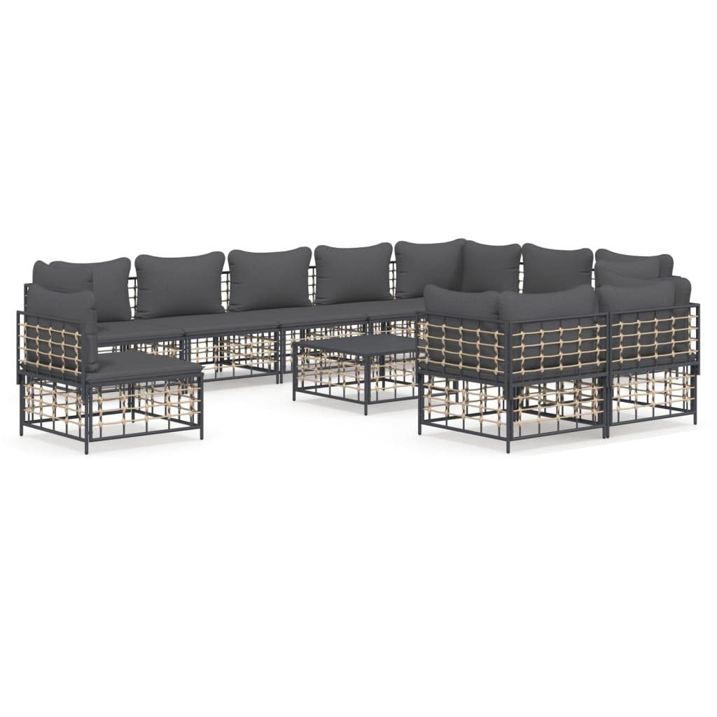 vidaXL Loungesofa 11-tlg. Garten-Lounge-Set mit Kissen Anthrazit Poly Rattan, 11 Teile