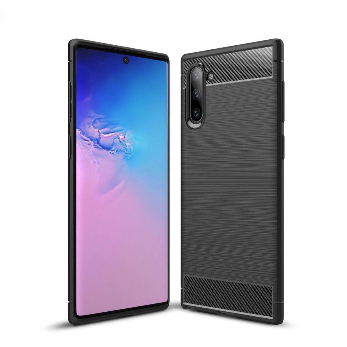 König Design Handyhülle Samsung Galaxy Note 10, Samsung Galaxy Note 10 Handyhülle Carbon Optik Backcover Grau