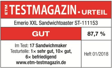 Emerio Sandwichmaker ST-111153 XXL-Sandwich-Toaster für 4 Scheiben Toast, 1300 W