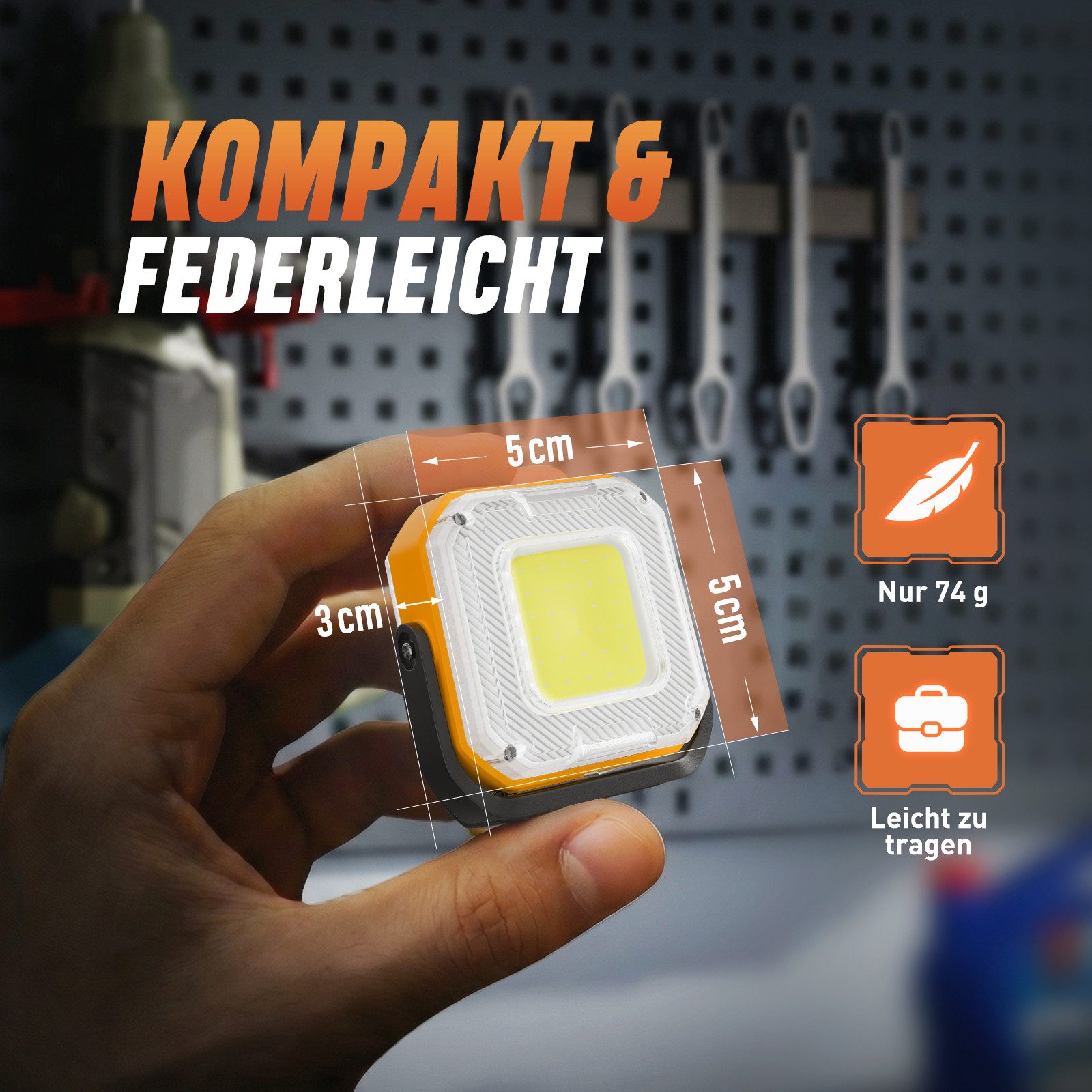 Quntis LED Taschenlampe Mini Arbeitsleuchte 1 Stück, Doppelseitige COB & LED Camping Licht (1-St), Notlicht mit Drehbarem Magnetfuß, Inspektionslampe für Camping