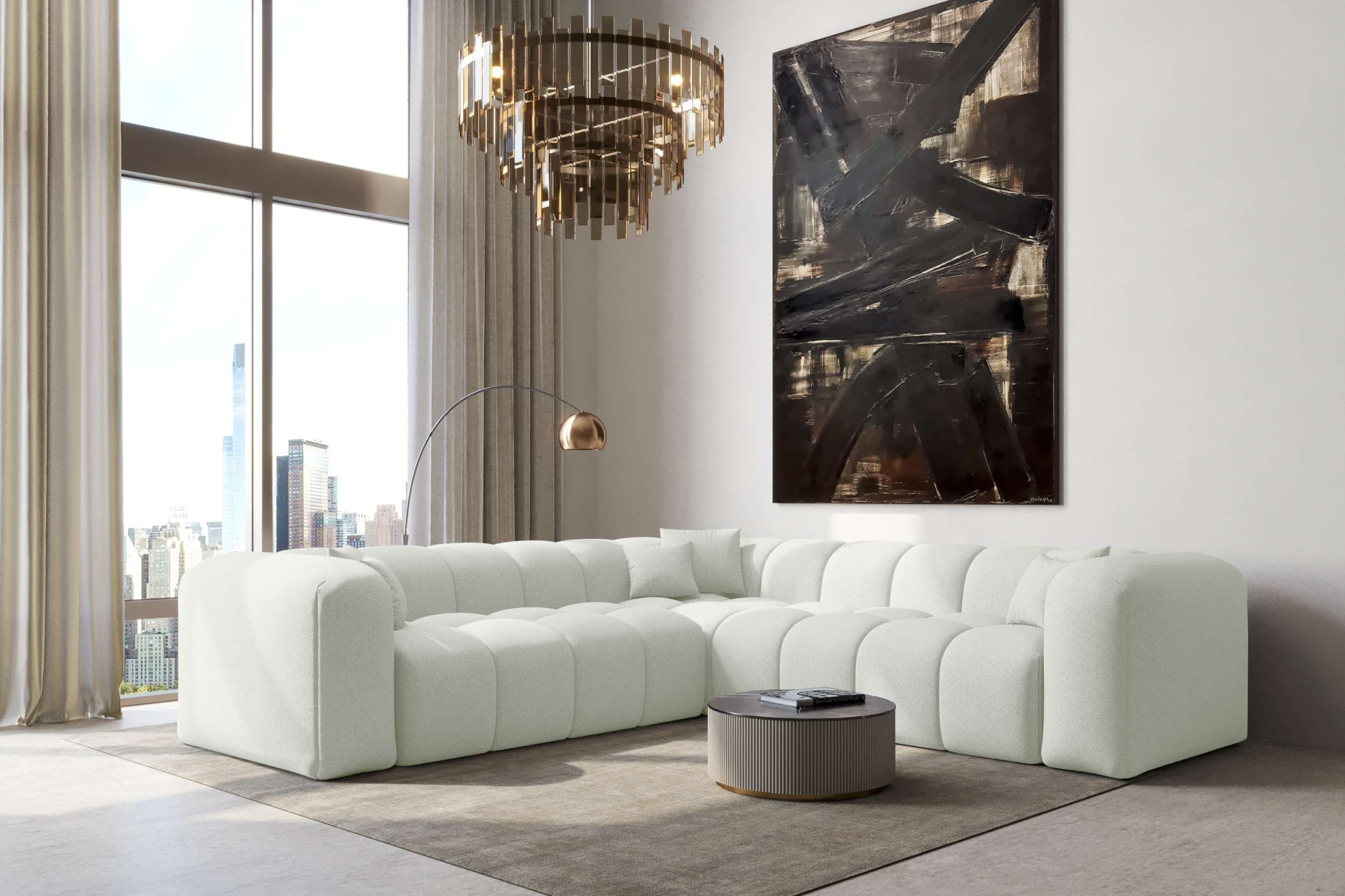 99rooms Ecksofa Livorno, Sofa L-Form, Eckcouch, Rundumbezug aus gepolstertem Strukturstoff NEVE