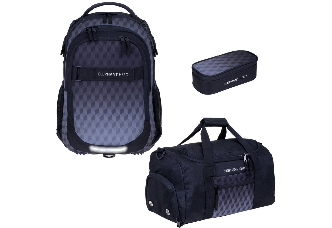 ELEPHANT Schulrucksack Hero Signature Schultasche (Set, 3-tlg., 3 Teile Rucksack Sporttasche Mäppchen Box), Softcase Schulranzen Schulmappe +rsm