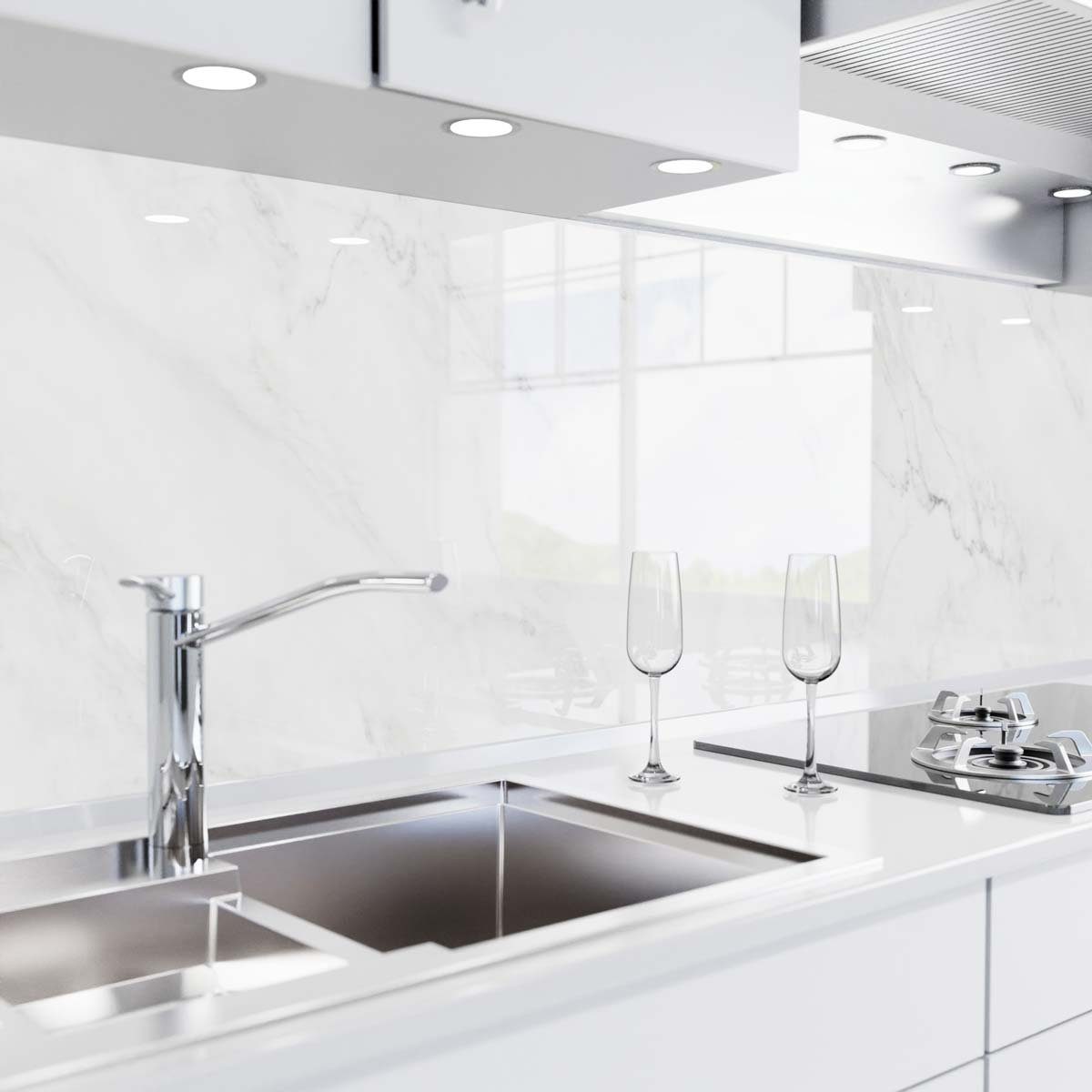 - Spritzschutz Weiß selbstklebend Glasoptik Marmor Küchenrückwand danario danario Küche - Küchenrückwand