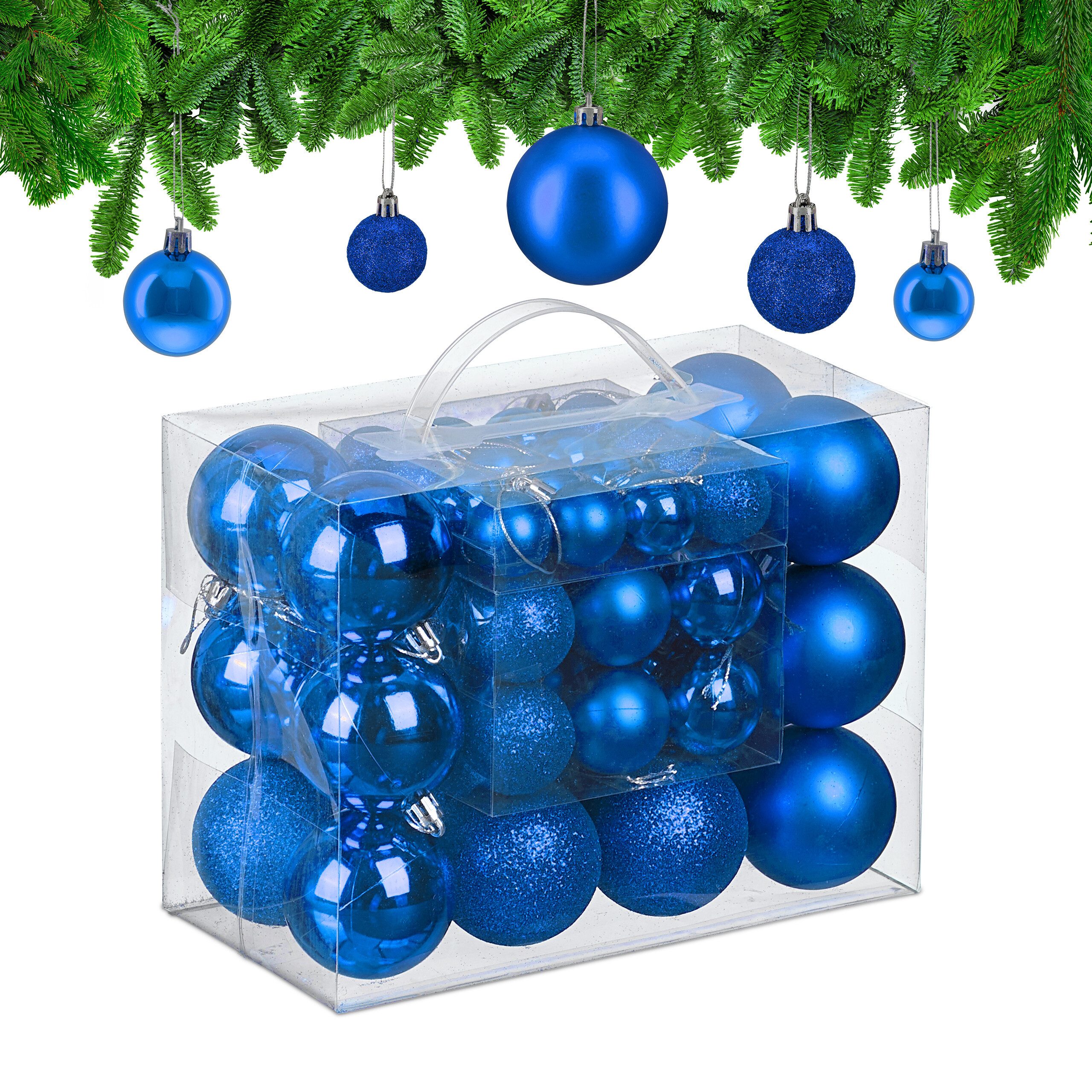 relaxdays Weihnachtsbaumkugel Weihnachtskugeln im 50er Set (50 St), blau