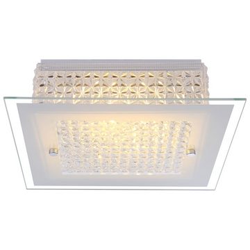 etc-shop LED Deckenleuchte, LED-Leuchtmittel fest verbaut, Warmweiß, Deckenleuchte Wohnzimmerlampe Deckenlampe LED Kristall Chrom Glas opal