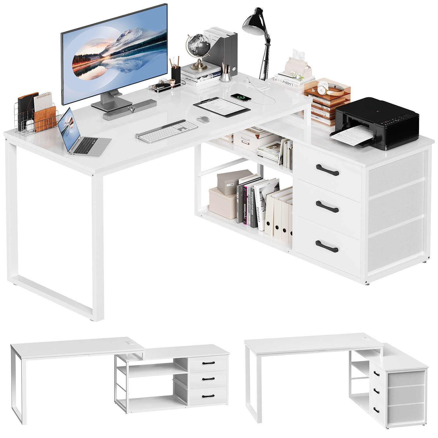 HOMALL Schreibtisch L-förmiger Eckschreibtisch mit USB-Anschluss und zwei S günstig online kaufen