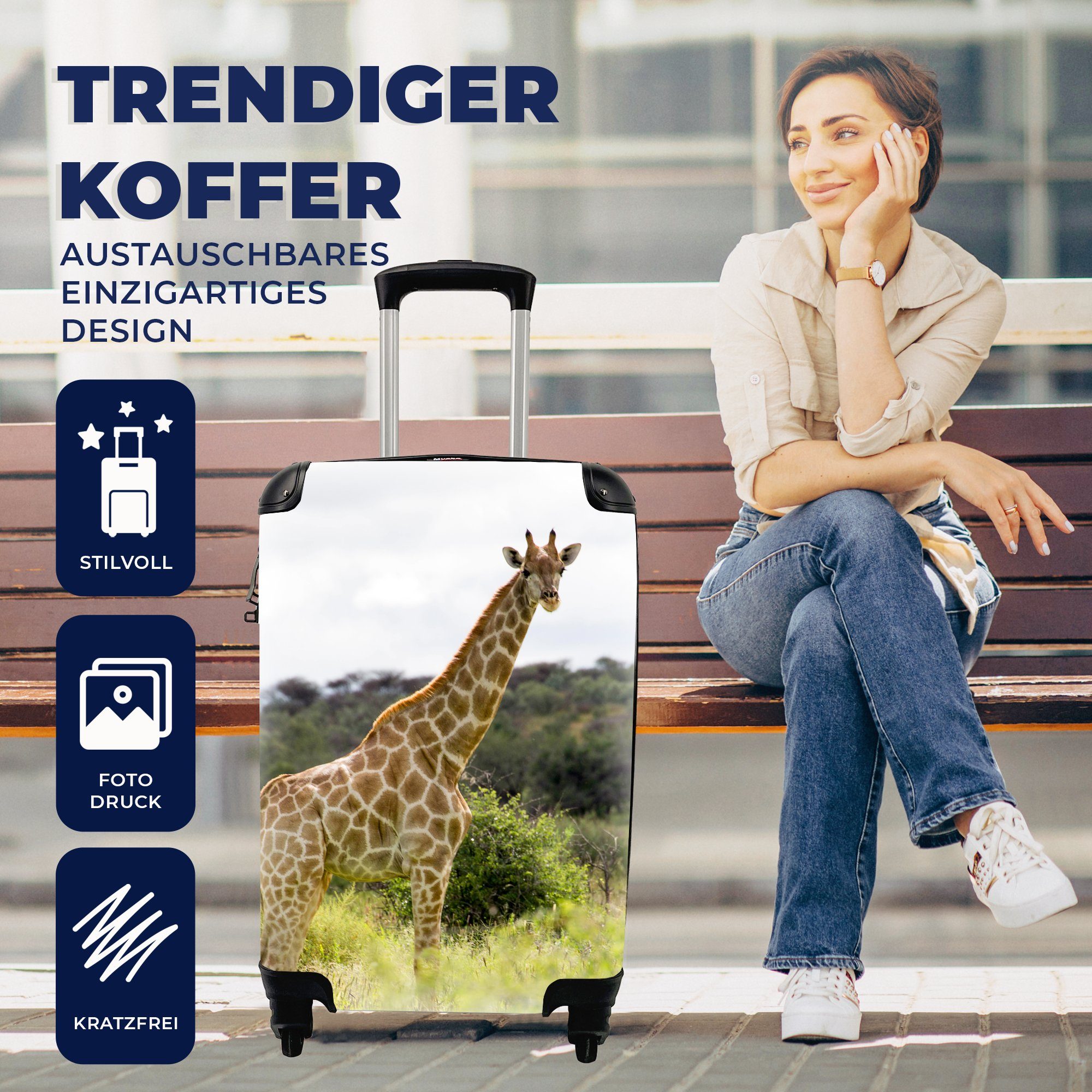 MuchoWow Ferien, rollen, Reisekoffer Handgepäck - 4 Trolley, mit Rollen, Giraffe für Pflanzen Reisetasche Handgepäckkoffer Tier, -