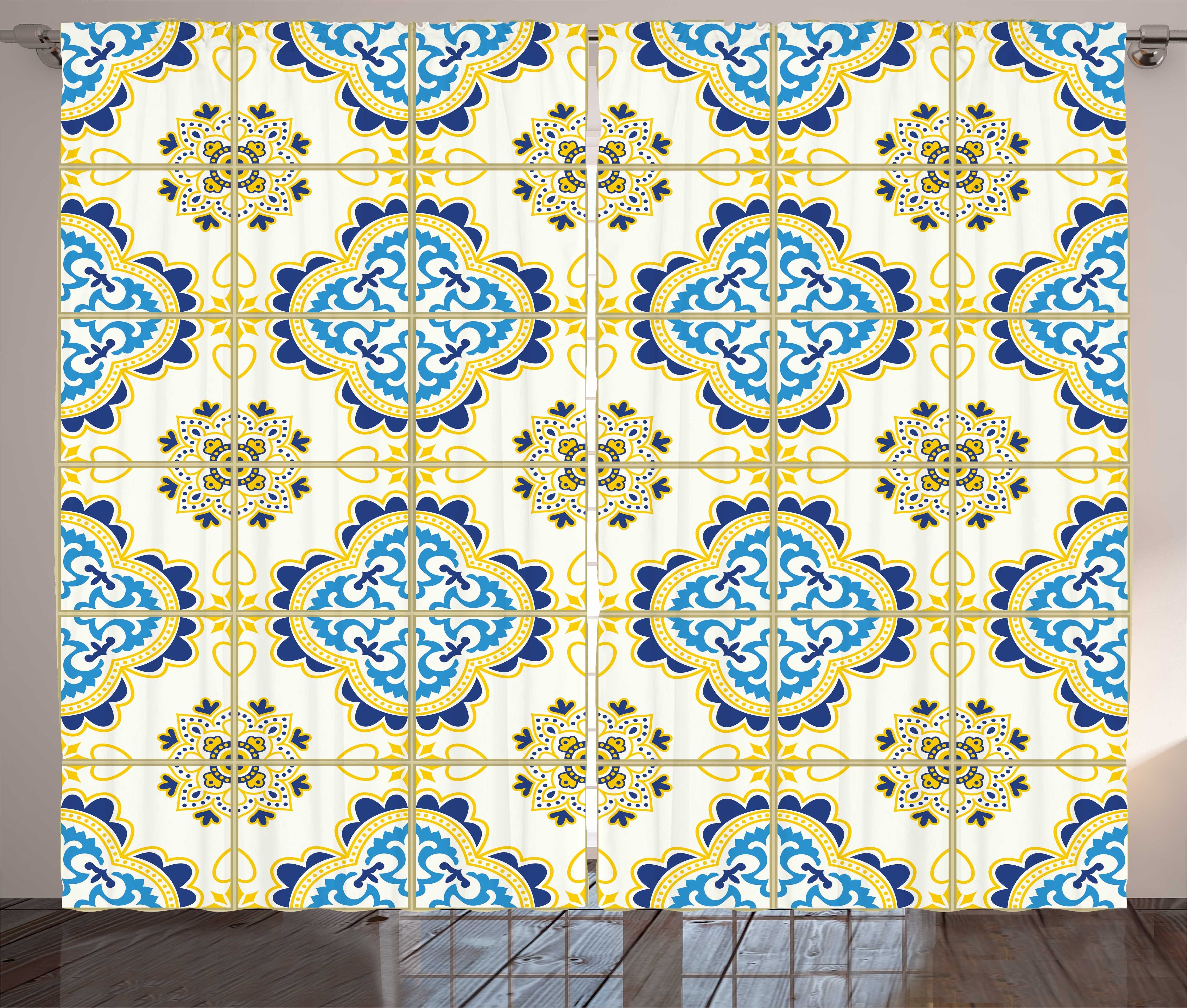 und und mit Keramik Haken, Design Blau Schlaufen Gardine Abakuhaus, wie Kräuselband Schlafzimmer Gelb Vorhang