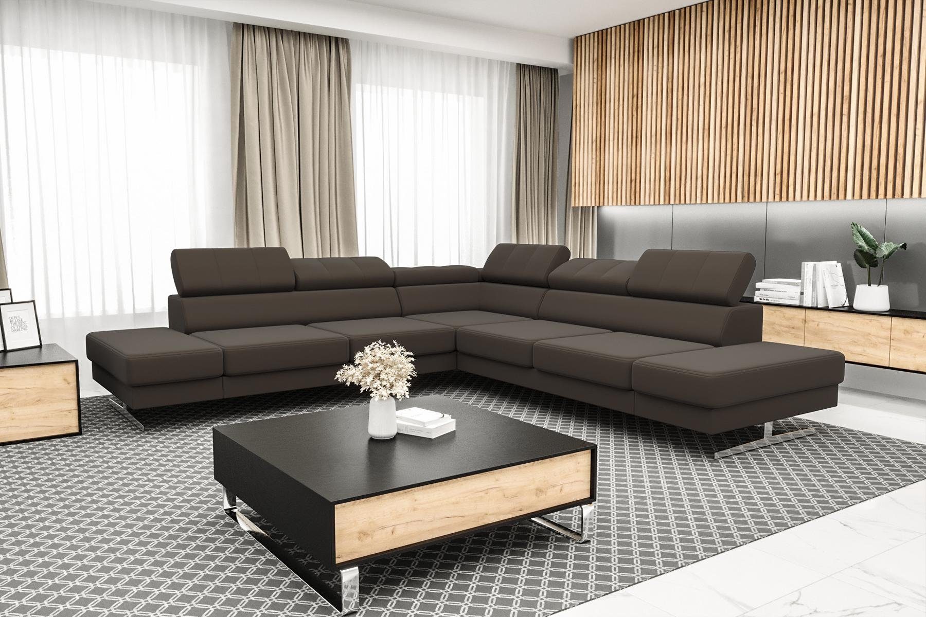 JVmoebel Ecksofa Designer Schwarzes L-Form Luxus Sofa Wohnzimmer Couch Textil, Made in Europe Braun