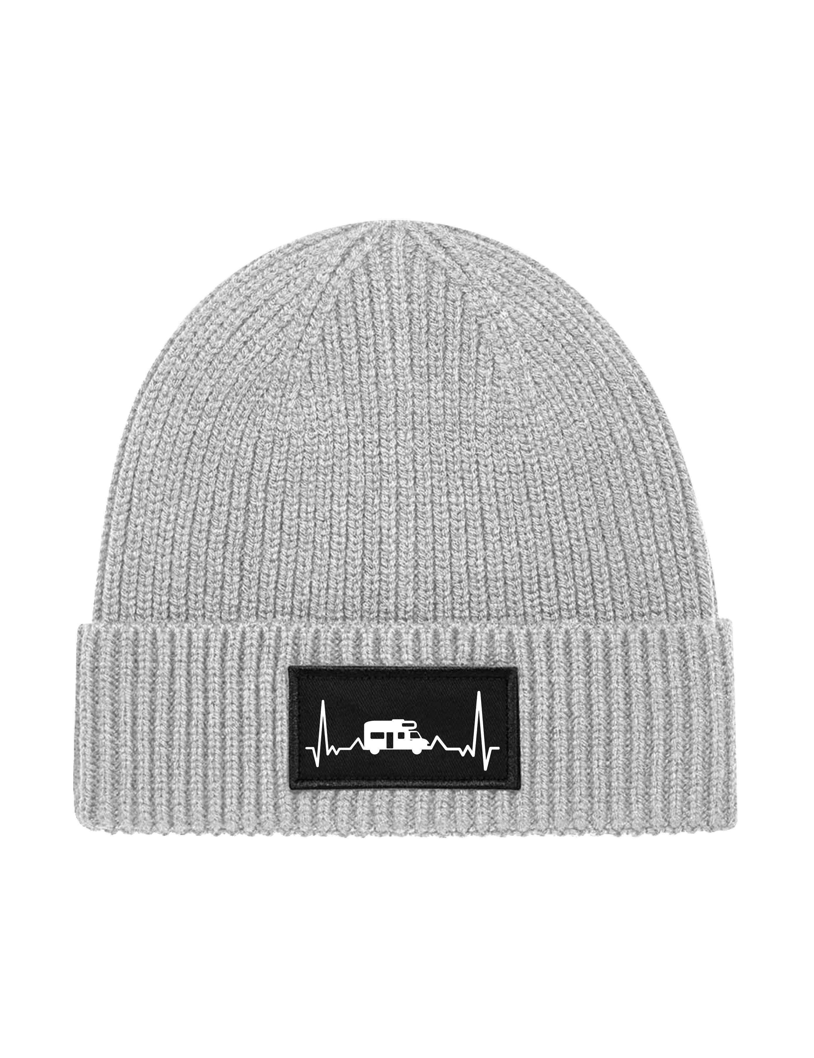 Beanie Unisex Strick Beanie Mütze mit Heartbeat Camping Aufdruck Geschenk