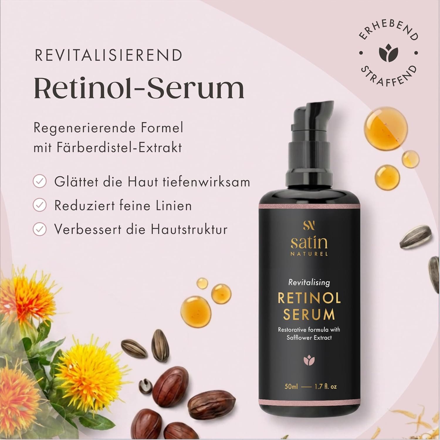Satin Naturel Gesichtsserum Retinol Bio Serum hochdosiert, 1-tlg., Anti Falten