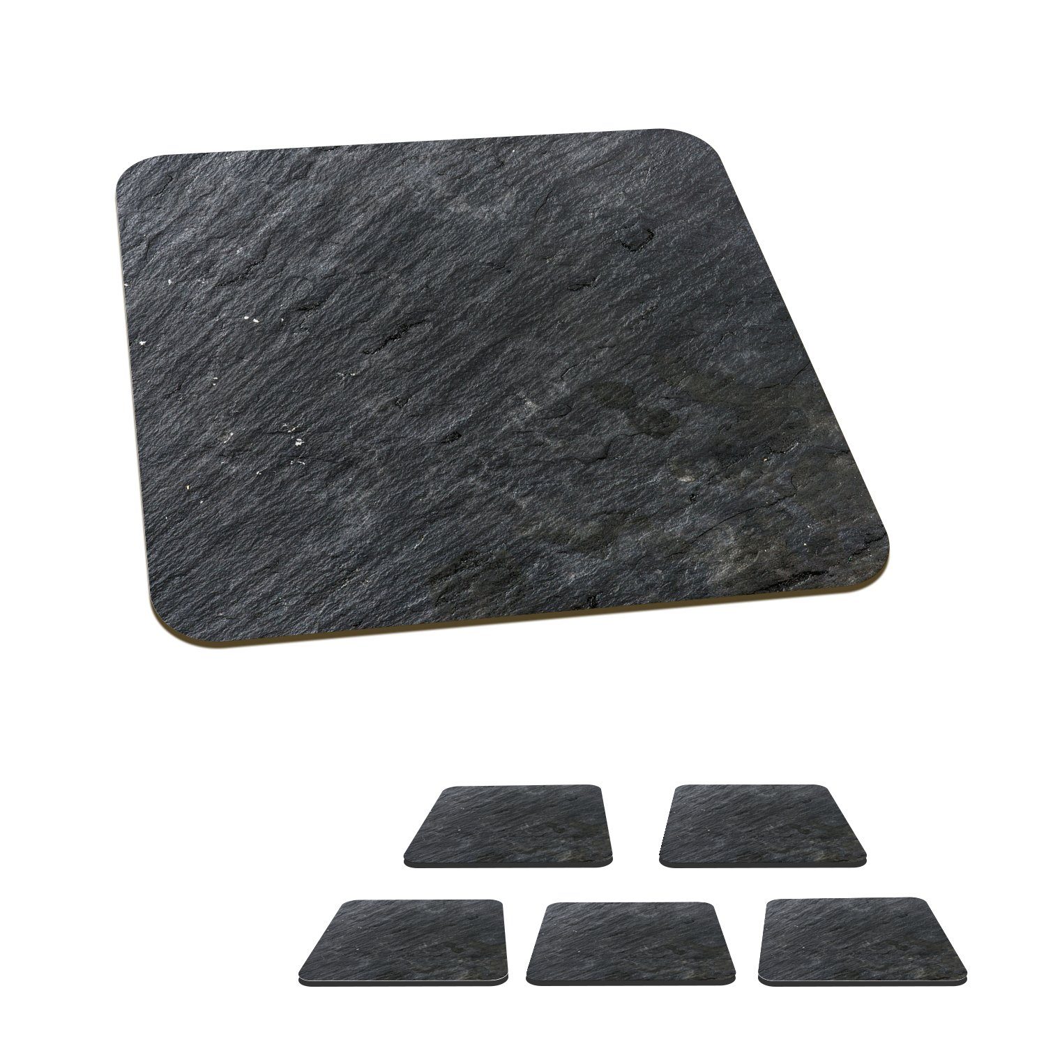 MuchoWow Glasuntersetzer Naturstein - Industriell - Schiefer - Druck - Grau, Zubehör für Gläser, 6-tlg., Tassenuntersetzer Kork, Quadrat, Untersetzer Set Gläser, 10x10 cm