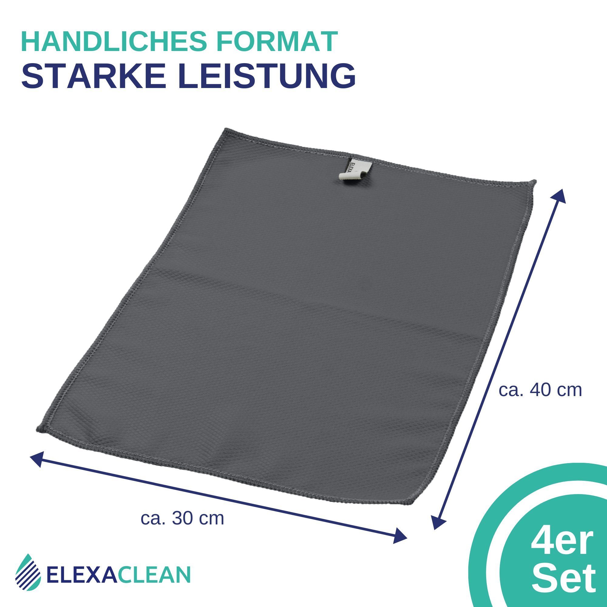 ELEXACLEAN Mikrofaser Fenstertücher Reinigungstücher (80% Polyester, 20% Polyamid (Mikrofaser), 30x40 cm, Set, 4-tlg., 40x30 cm, streifenfrei, fusselfrei, reini – Bild 5 von 5